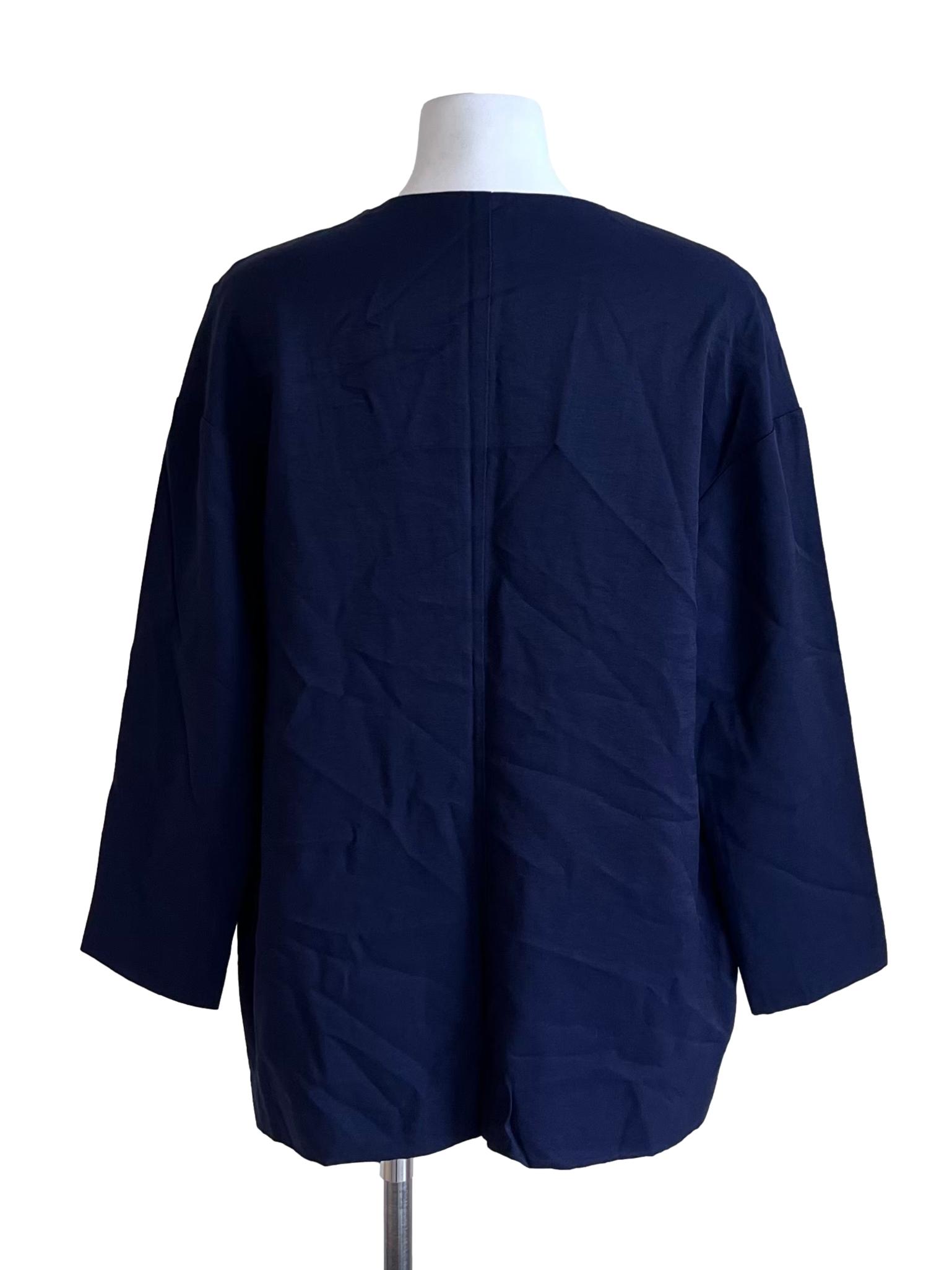 Navy Blue V-Neck Cardigan With Front Pockets