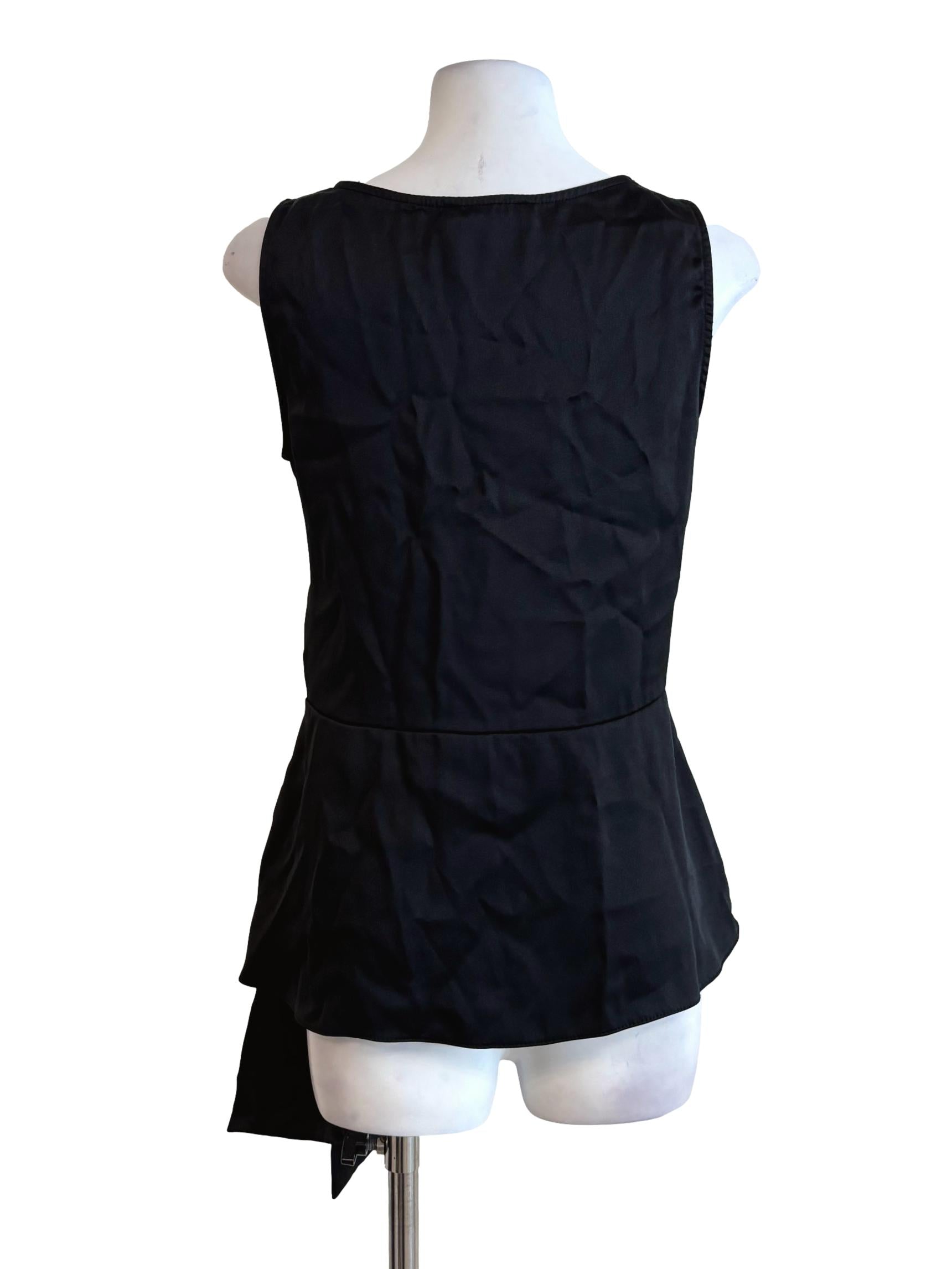 Black Satin Peplum Top