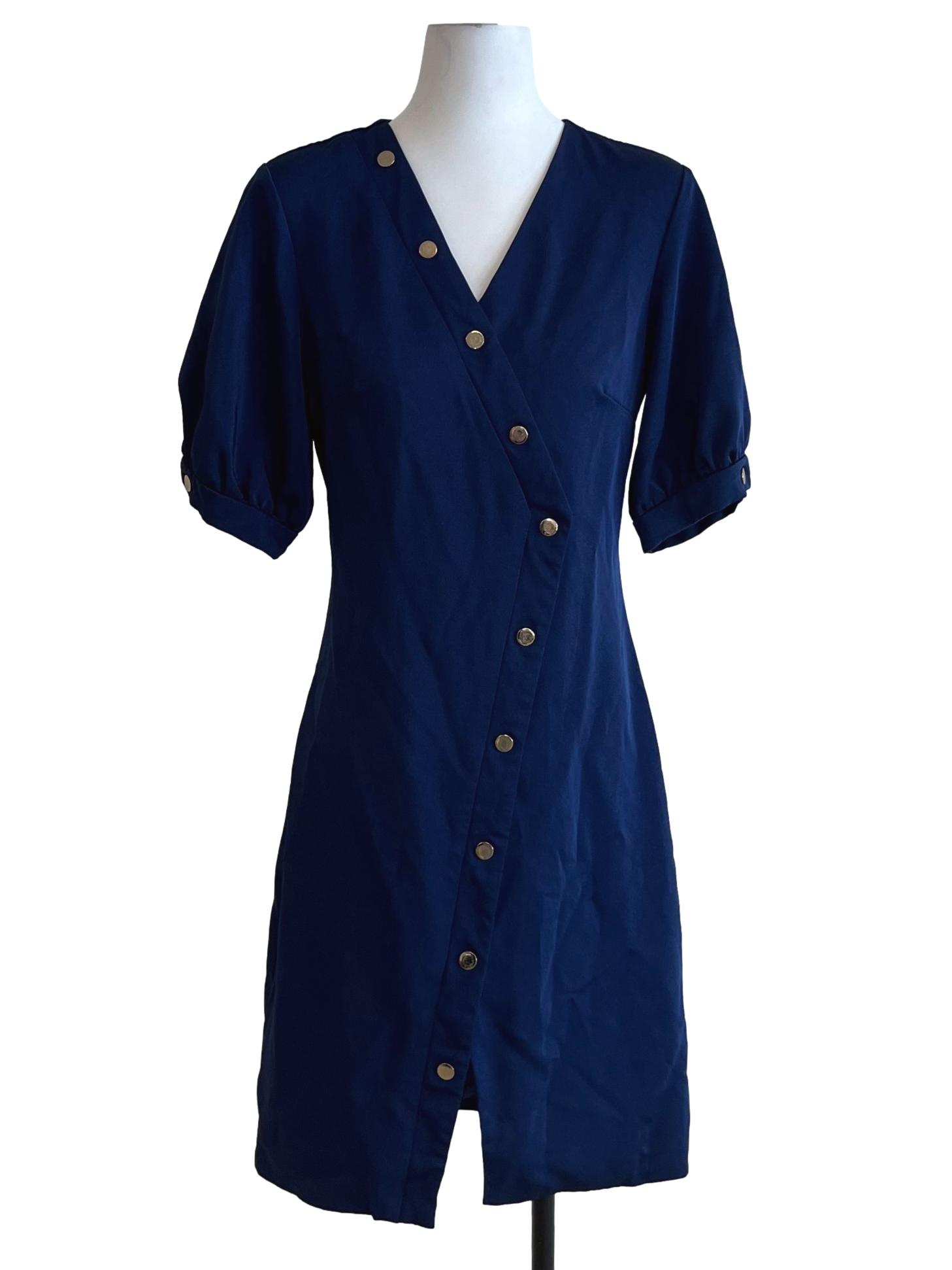 Navy Blue V-Neckline Empire Dress
