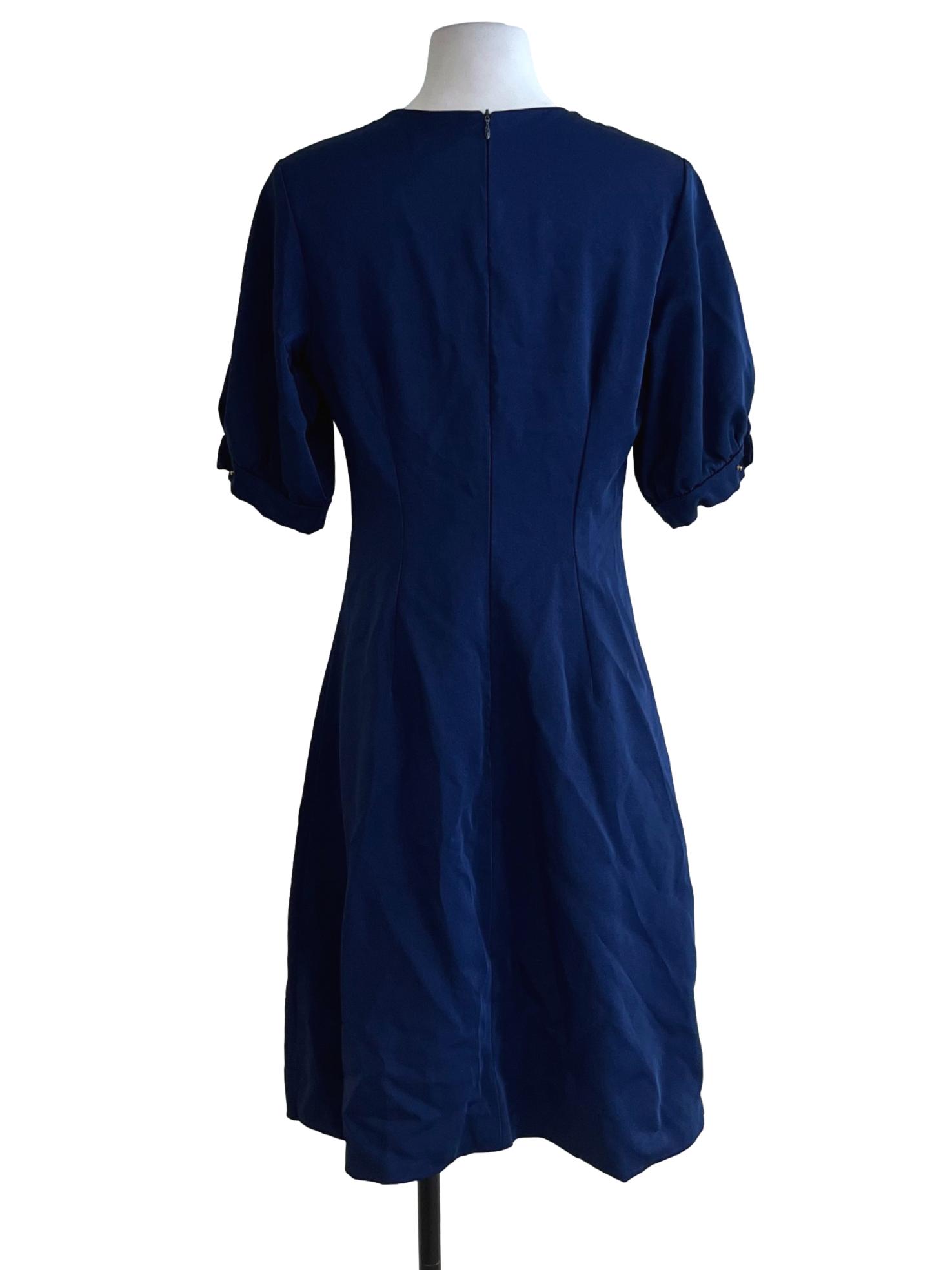 Navy Blue V-Neckline Empire Dress