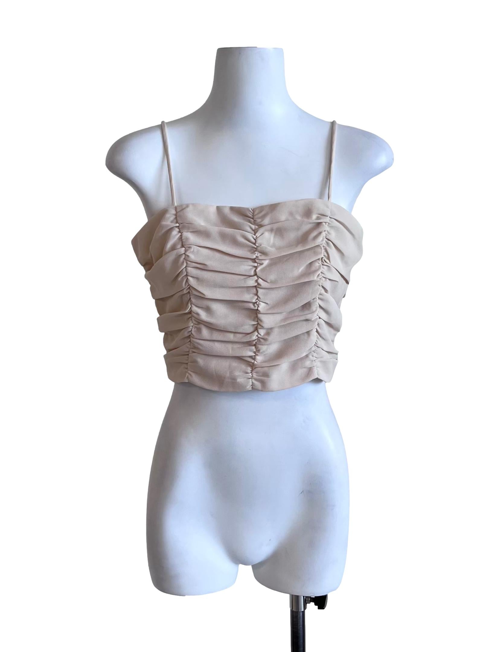 Cream Beige Spaghetti Strap Crop Top