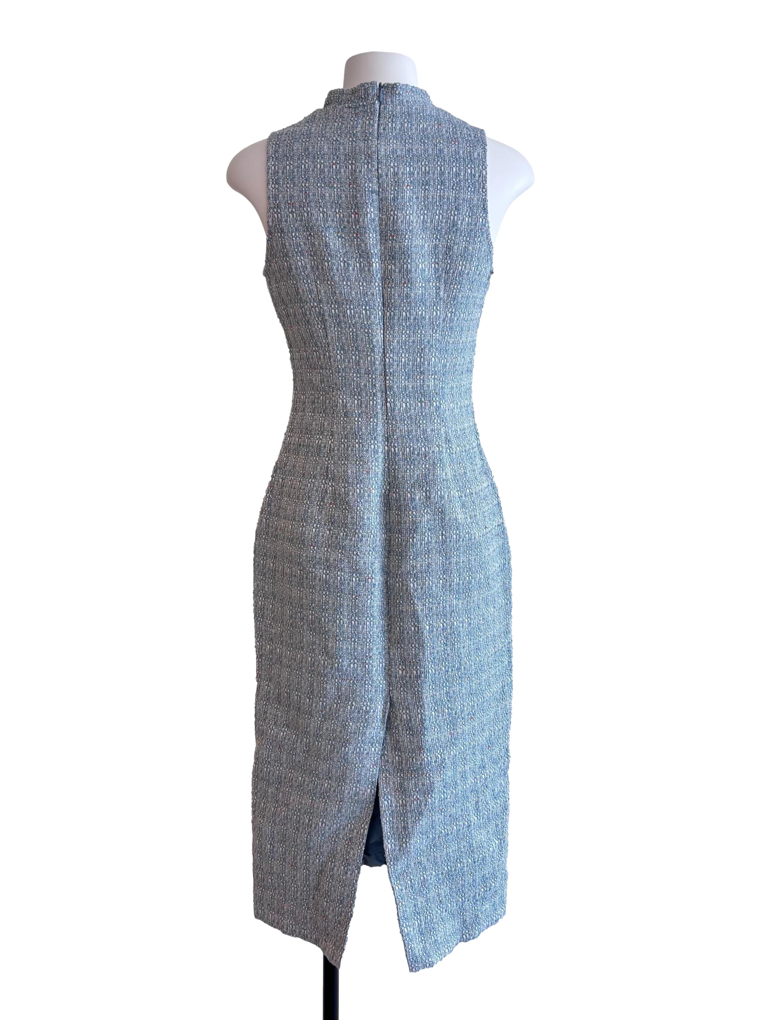 Light Blue Tweed Pattern Cheongsam Dress