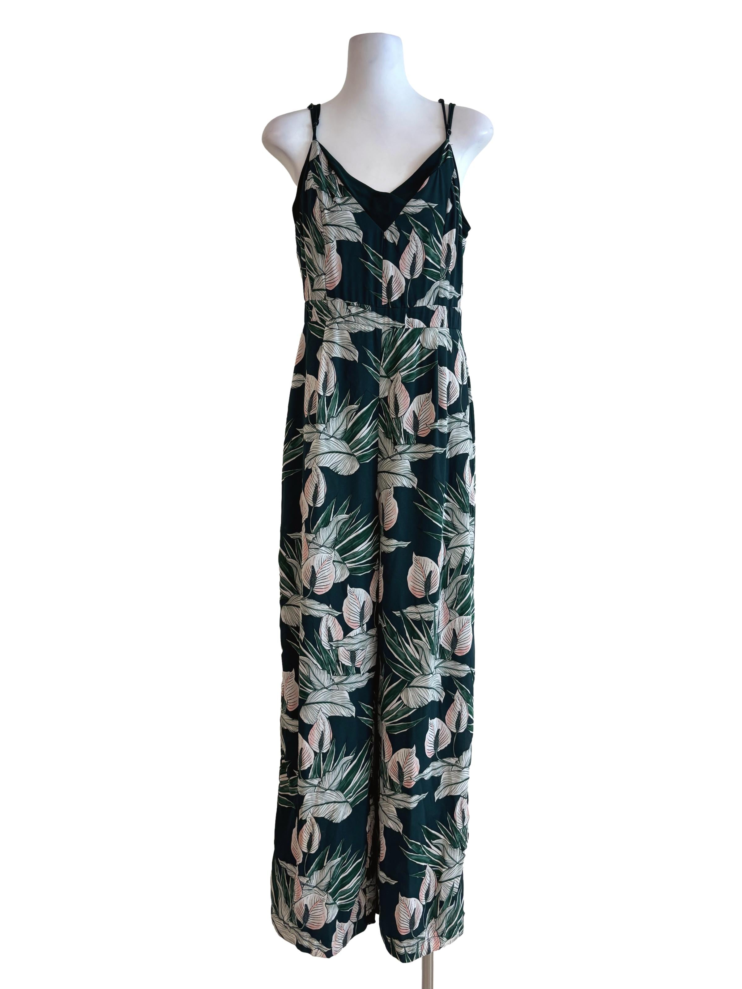 Emerald Green Double Strap Floral Jumpsuit
