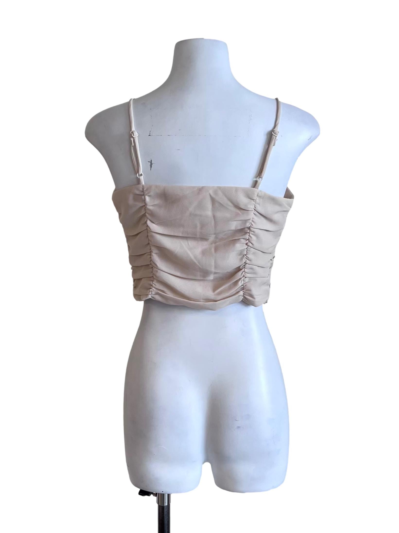 Cream Beige Spaghetti Strap Crop Top