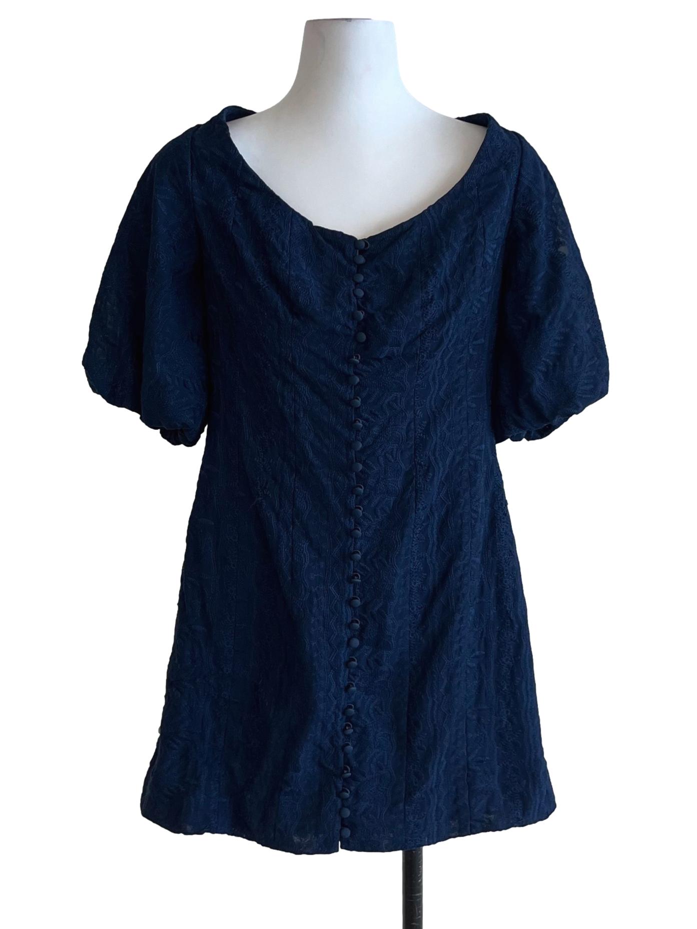 Navy Blue Scoop Neckline Empire Dress