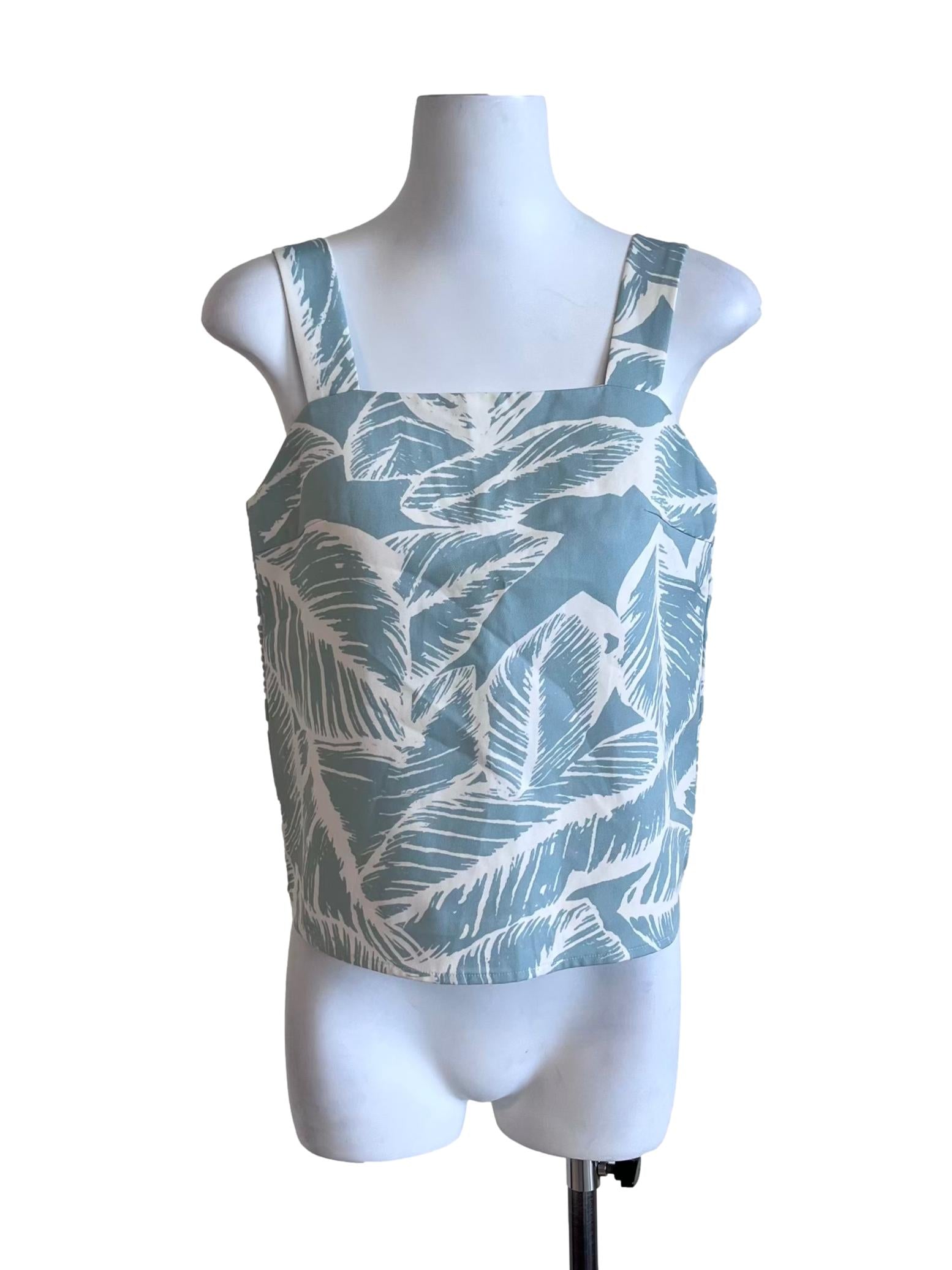 Light Teal Leaf Print Top