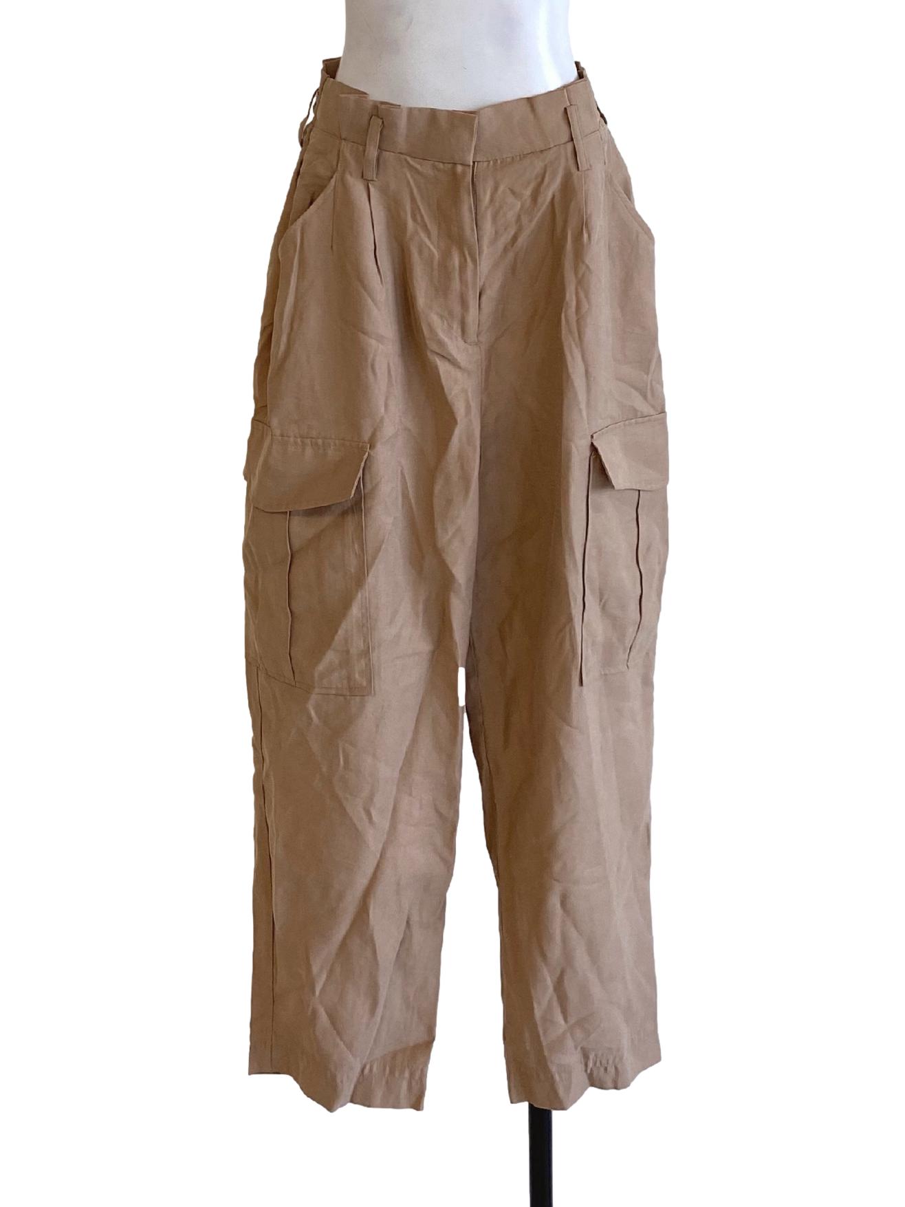 Tortilla Brown Buttoned Waist Cargo Pegged Pants