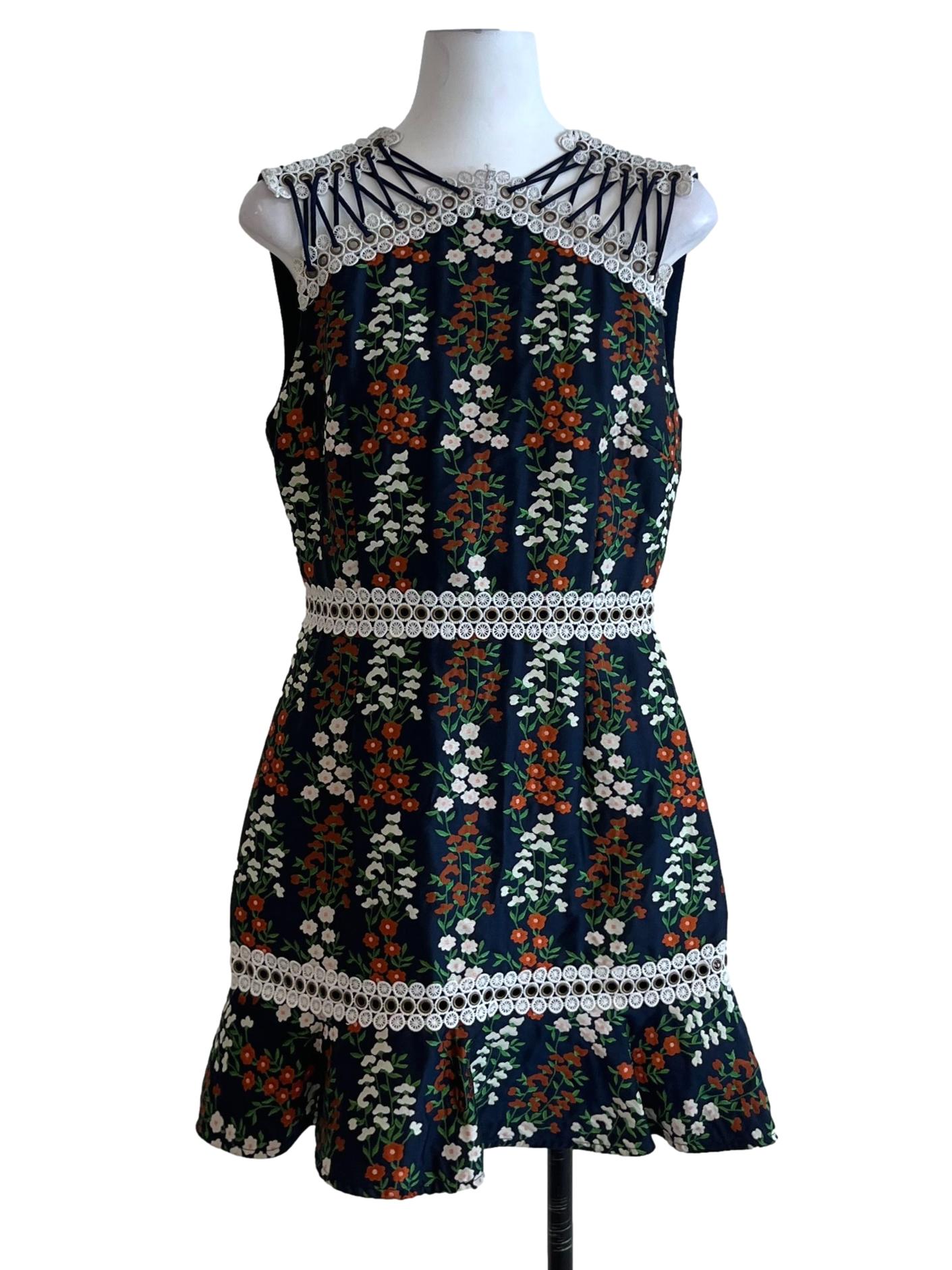 Navy Blue Floral A-Line Dress