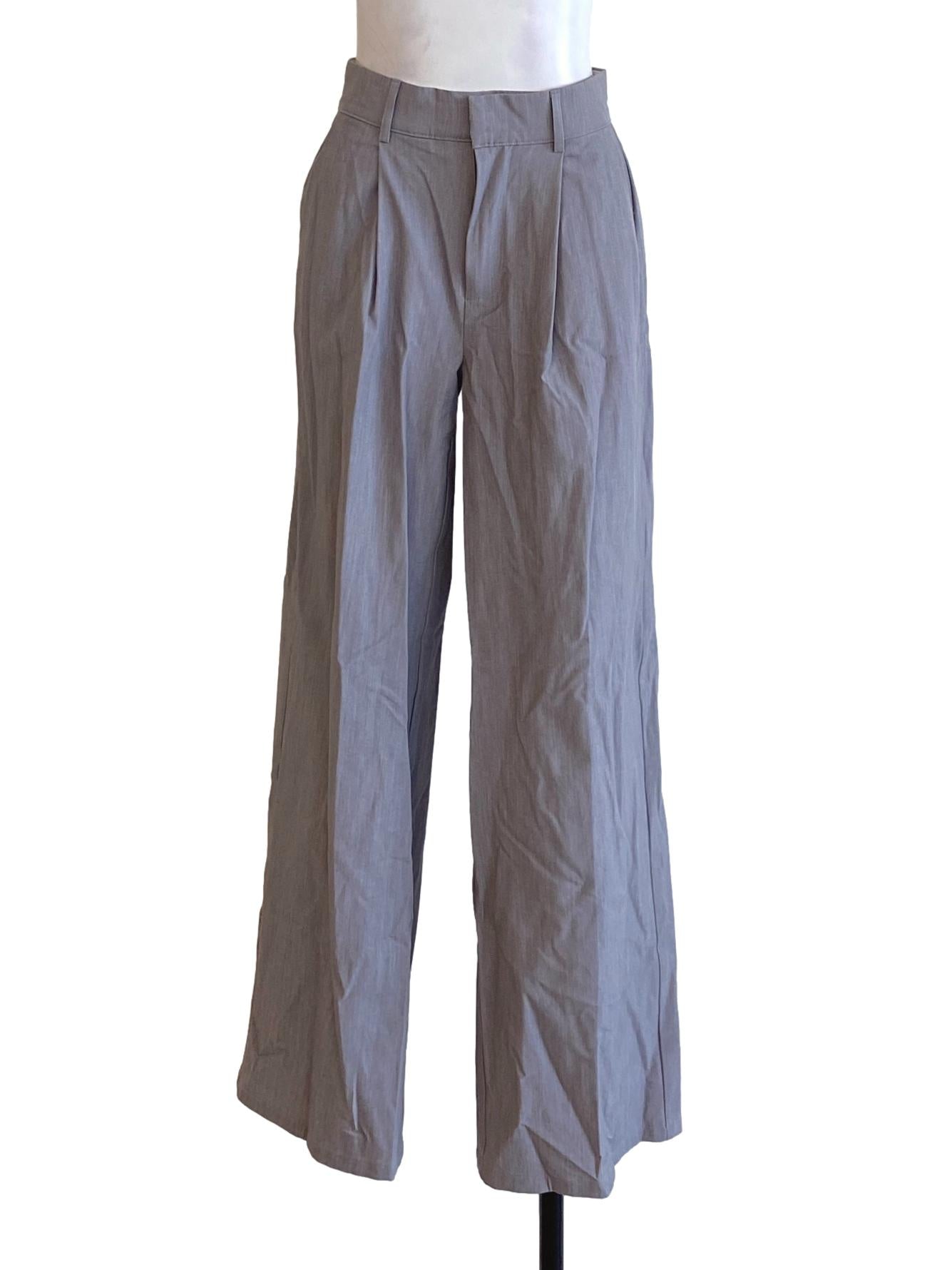 Lead Grey Buttoned Waist Tailored Pants