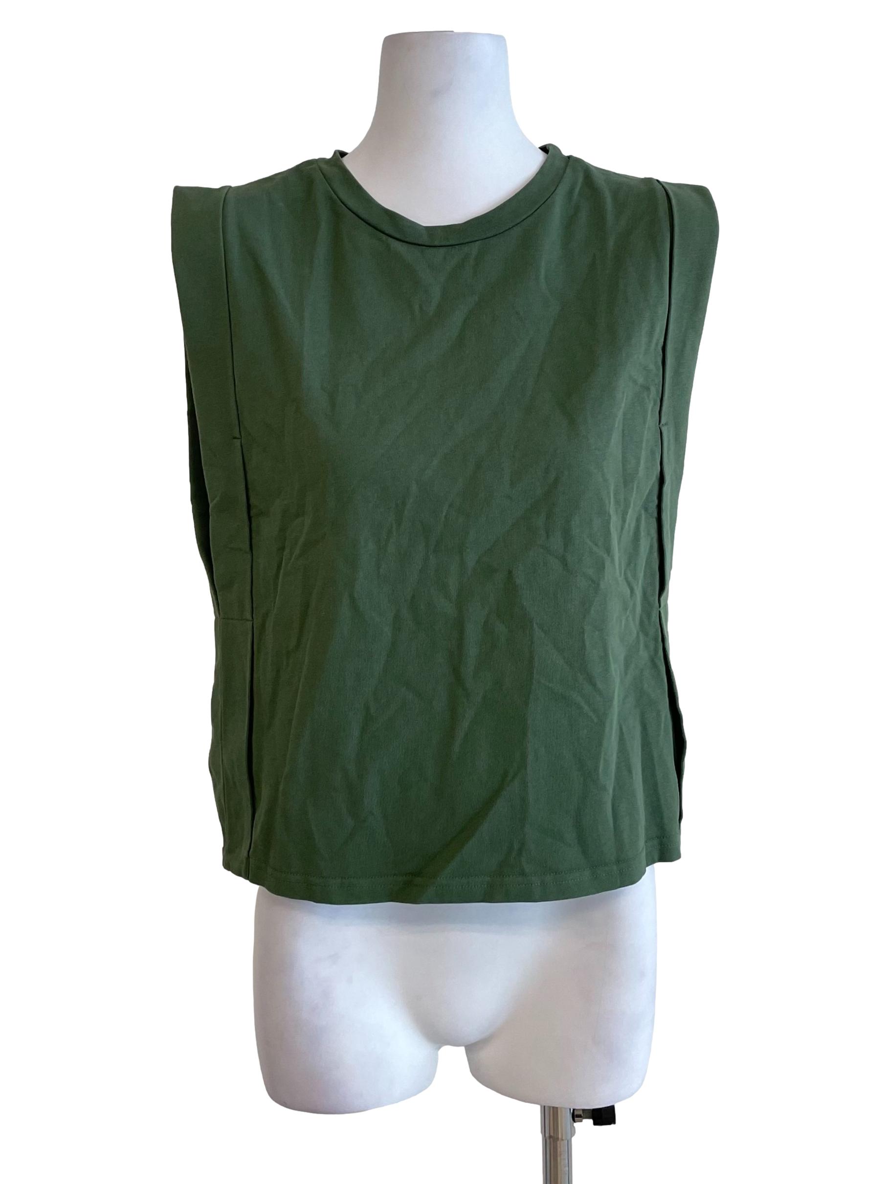 Pickle Green Cuffed Sleeveless Top