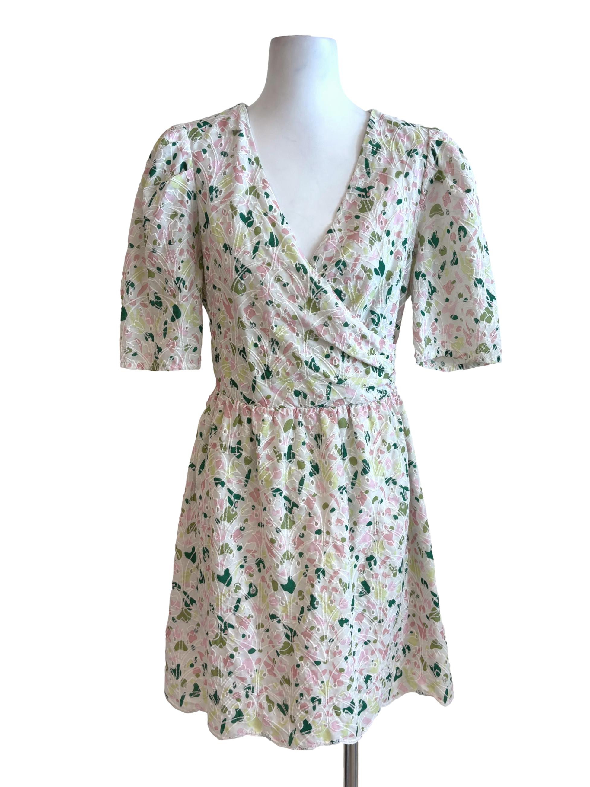 Rice White Floral A-Line Dress