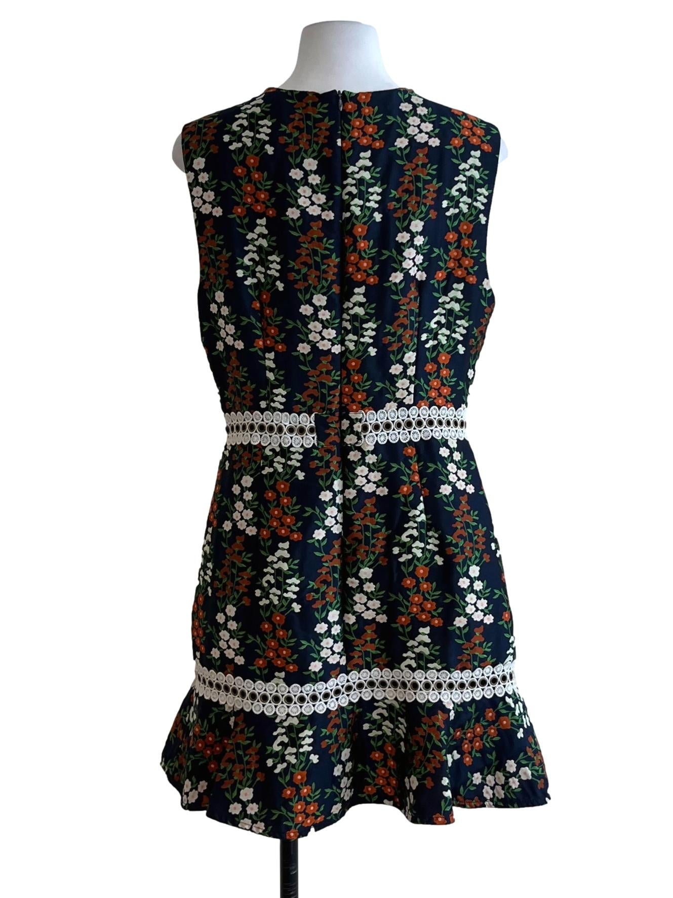 Navy Blue Floral A-Line Dress