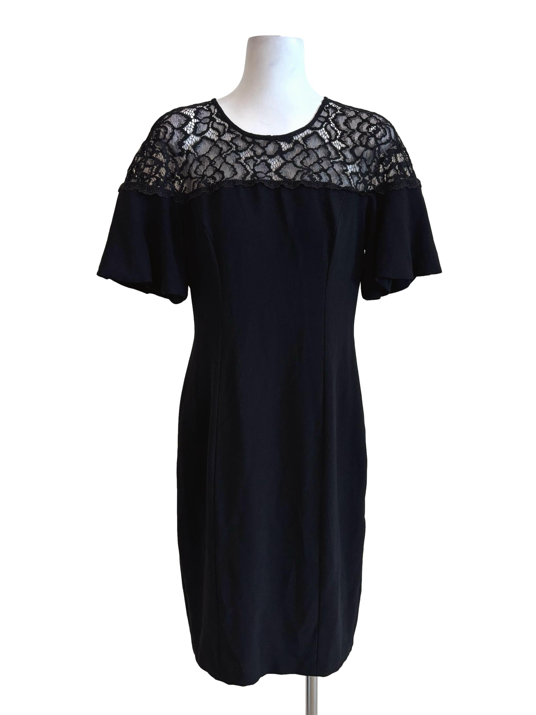 Parisian Black Lace Neckline Dress