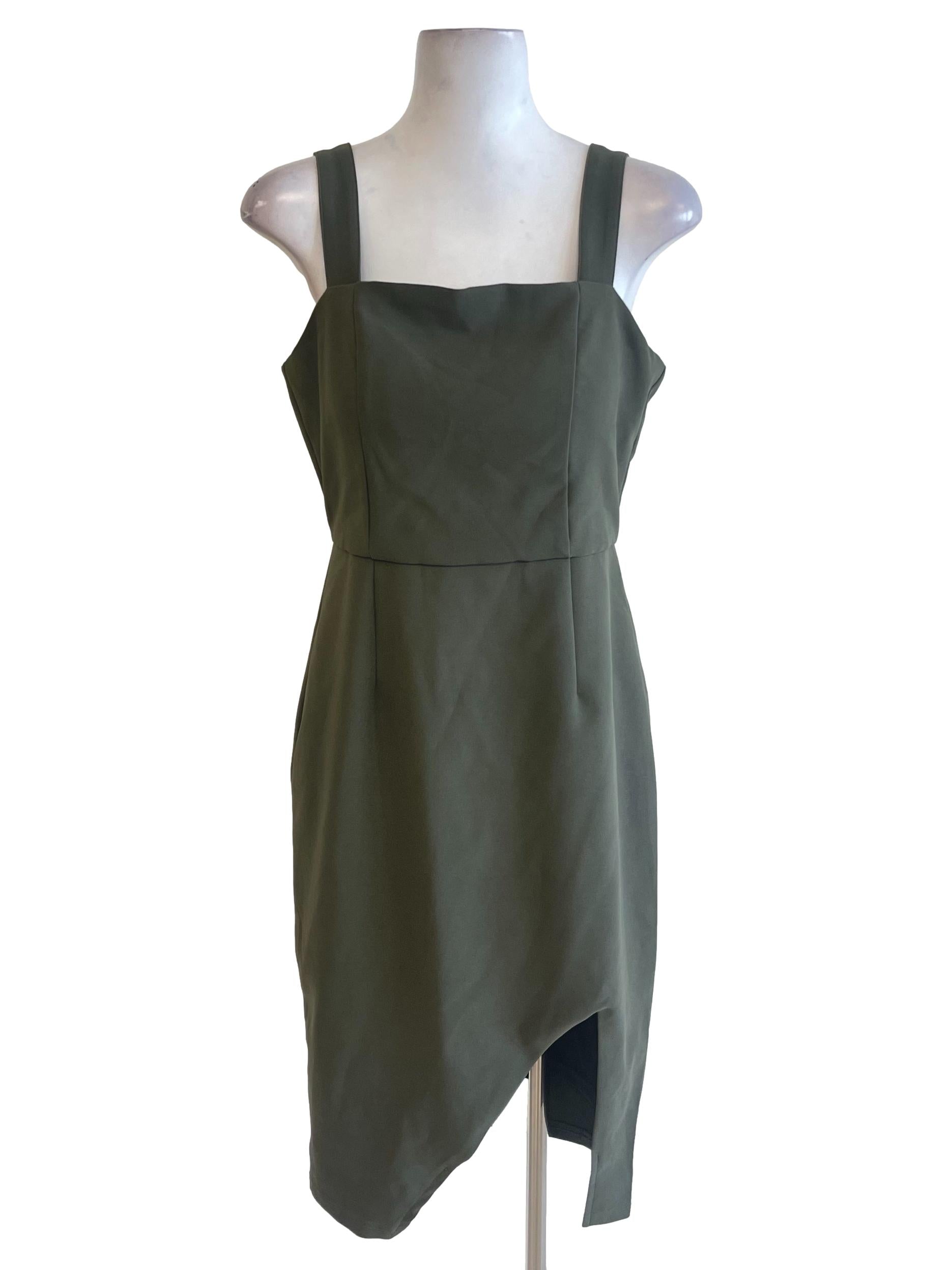 Army Green Square Neck Shift Dress