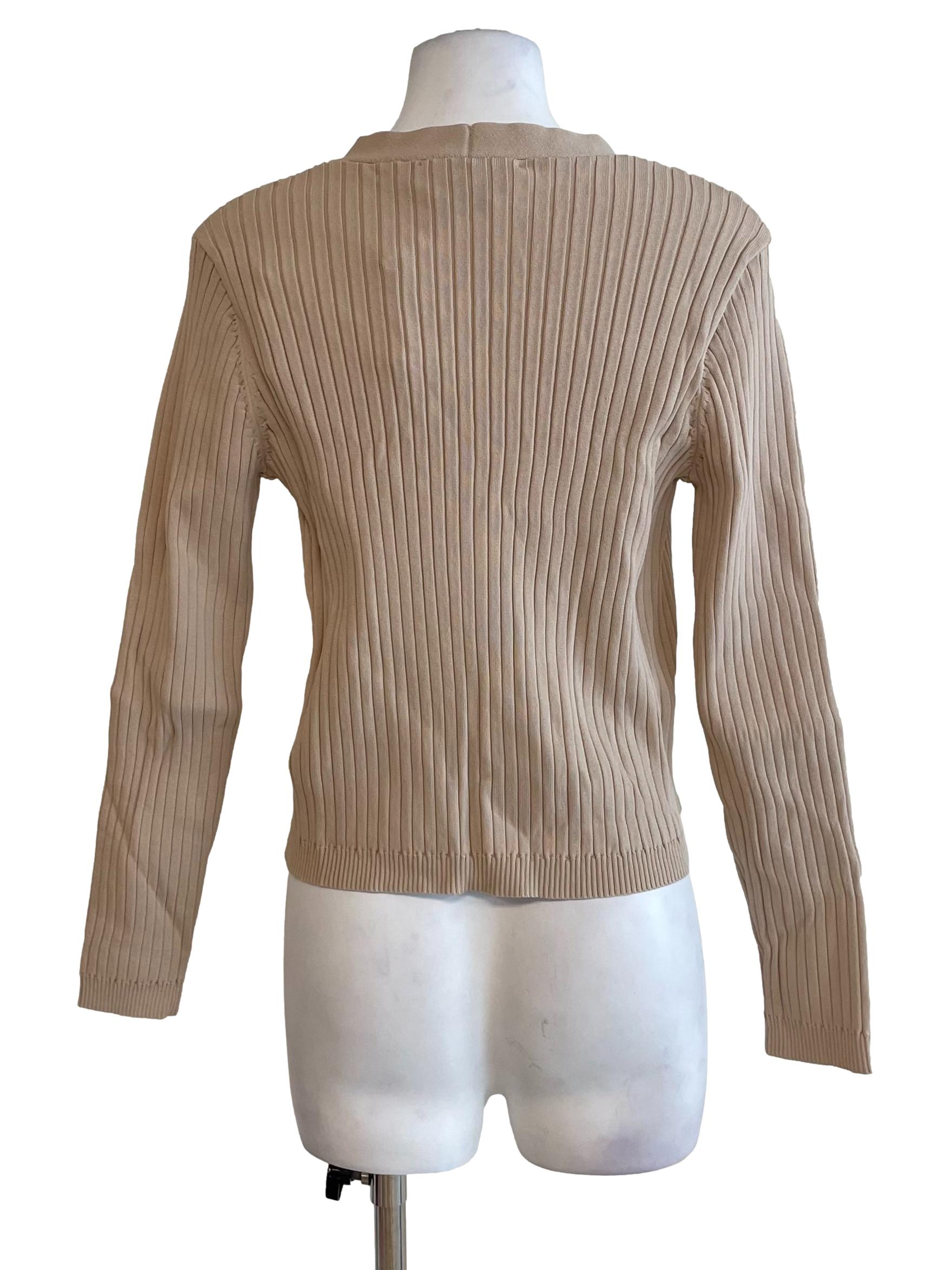 Parchment White Ribbed Cardigan Top