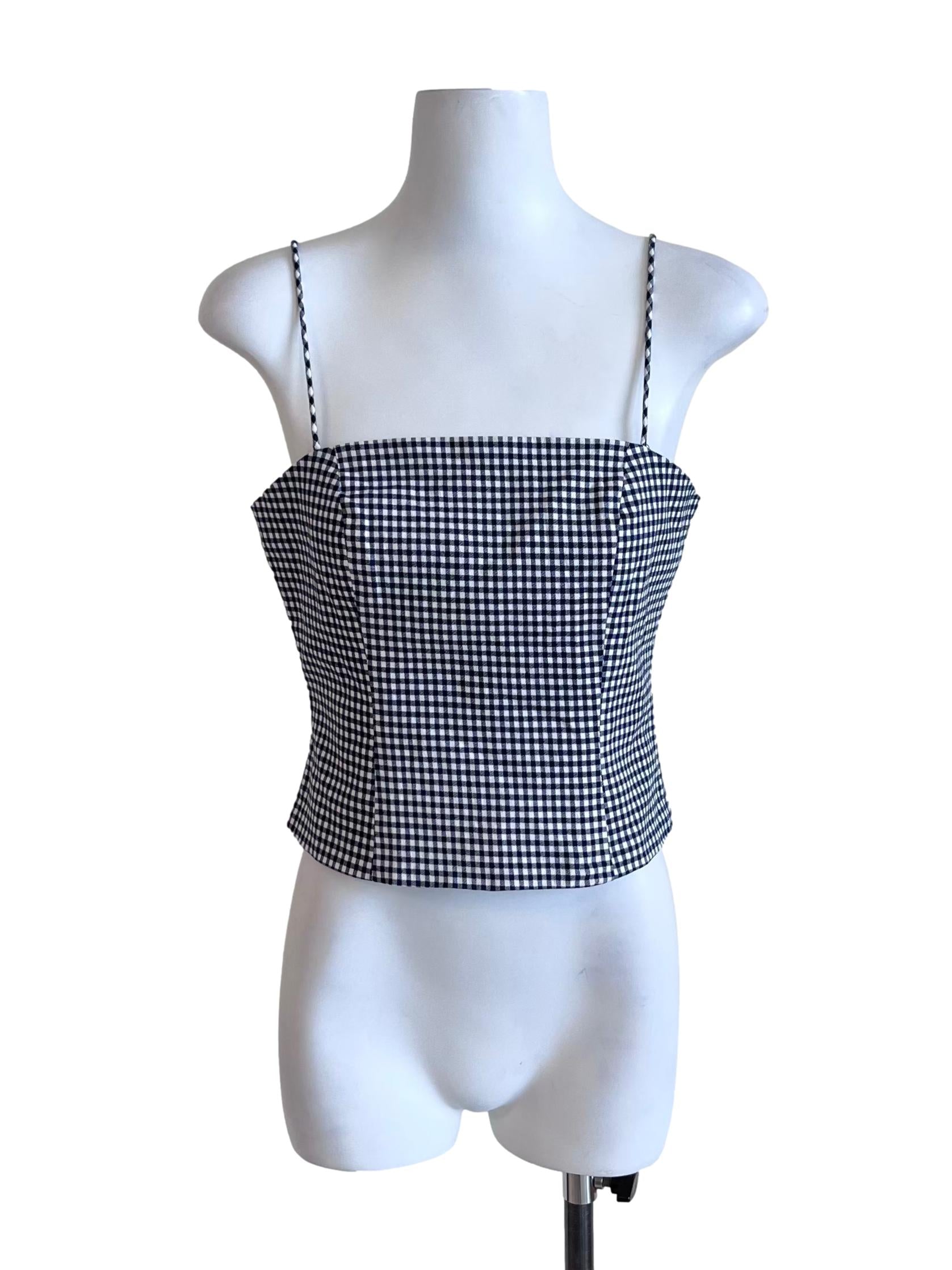 Dark Blue Checked Crop Top