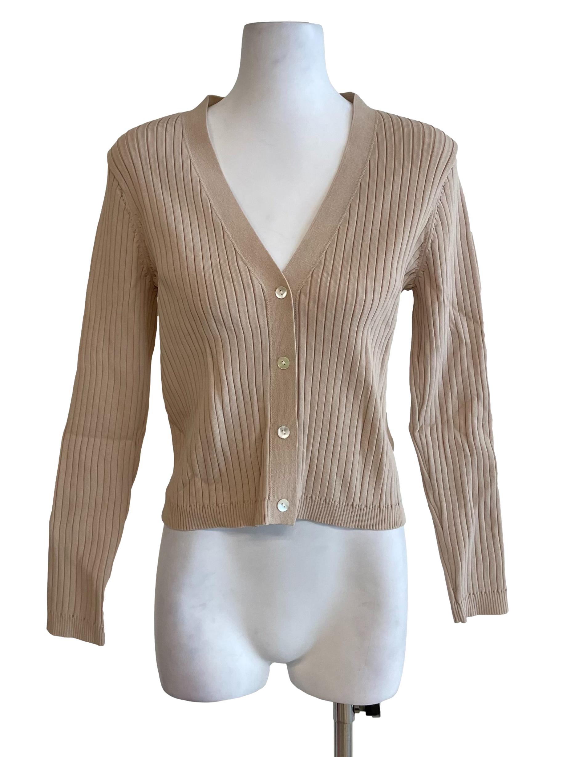 Parchment White Ribbed Cardigan Top