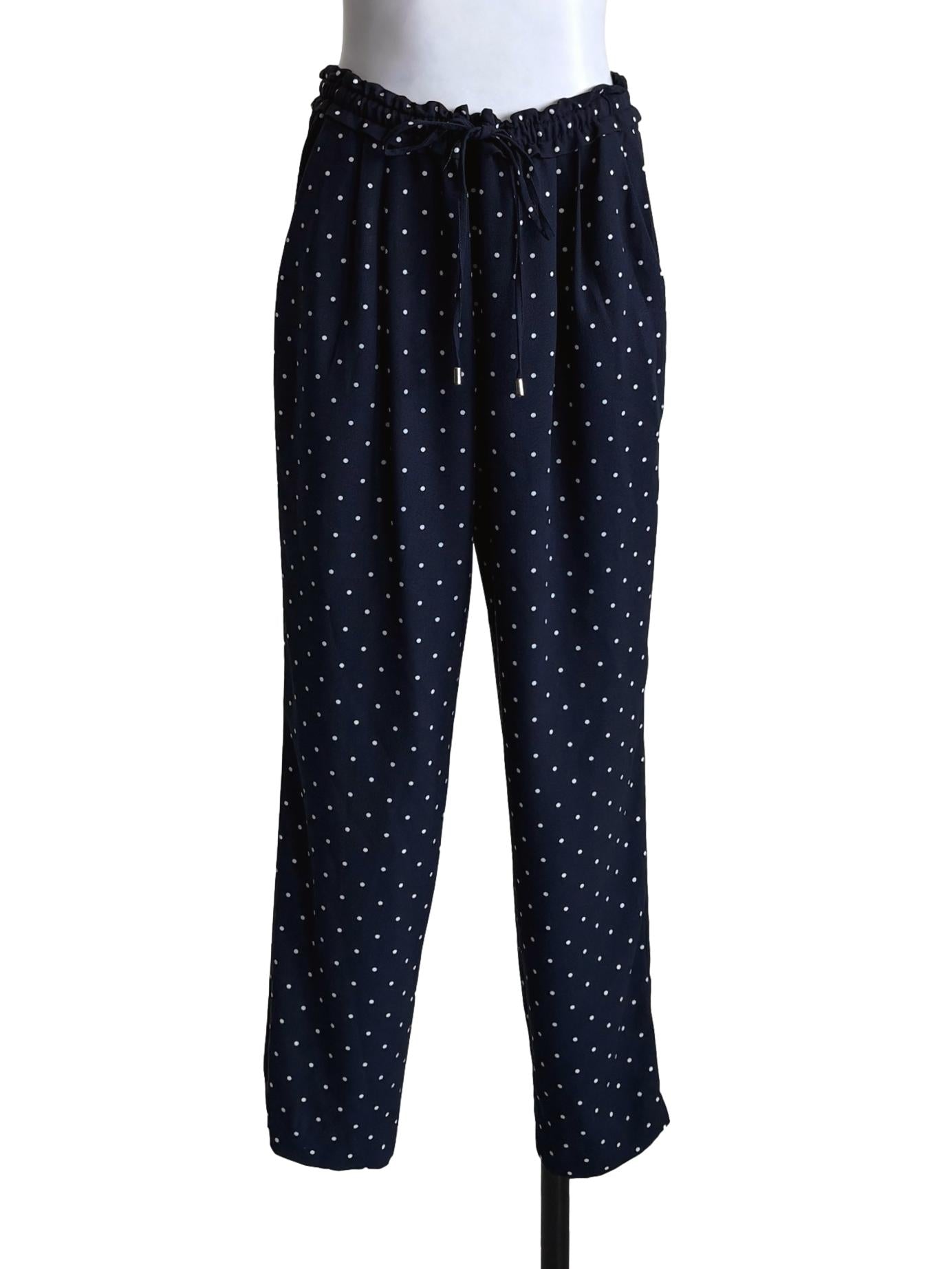 Navy Blue Polka Dots Pegged Pants