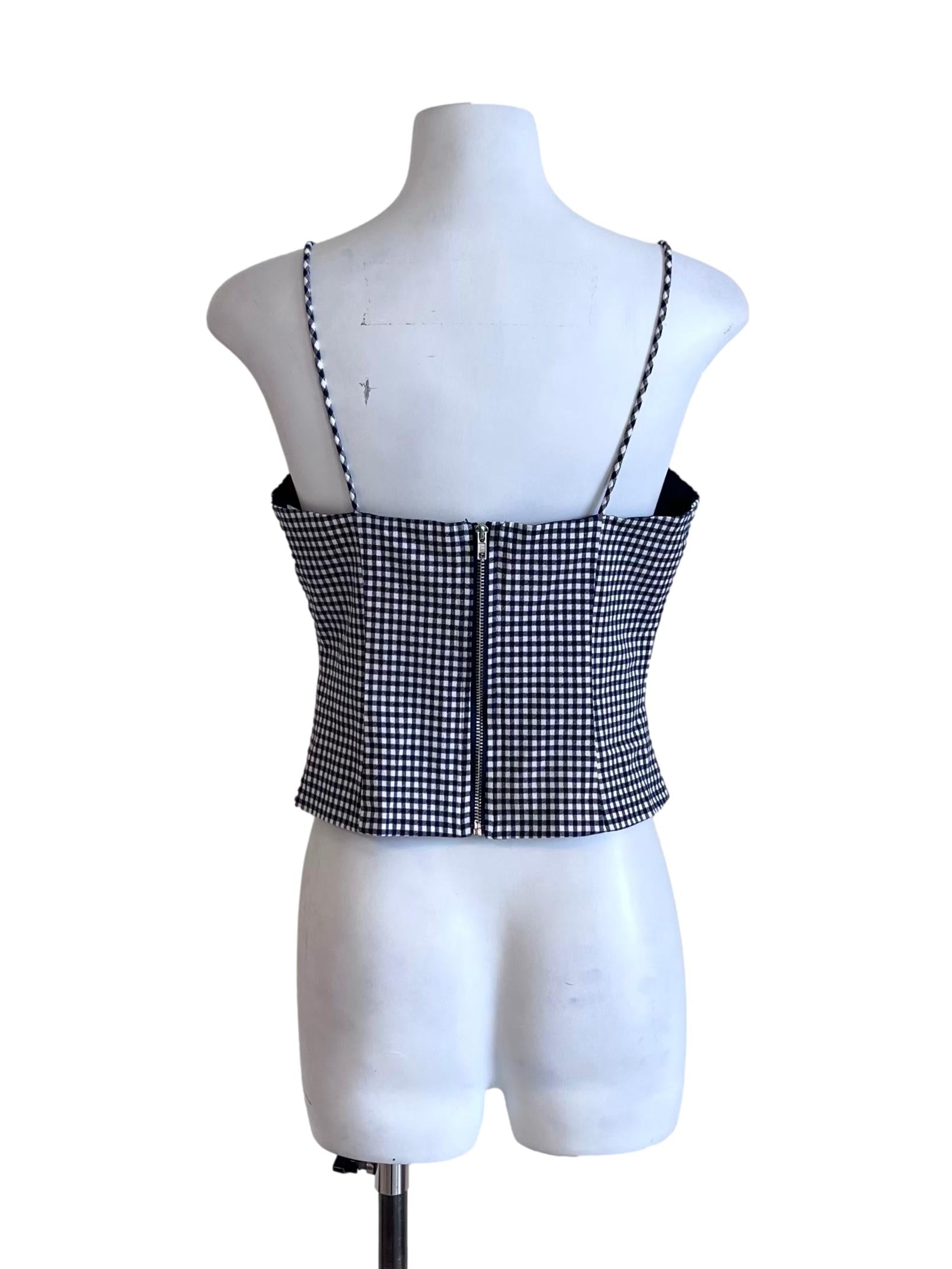 Dark Blue Checked Crop Top