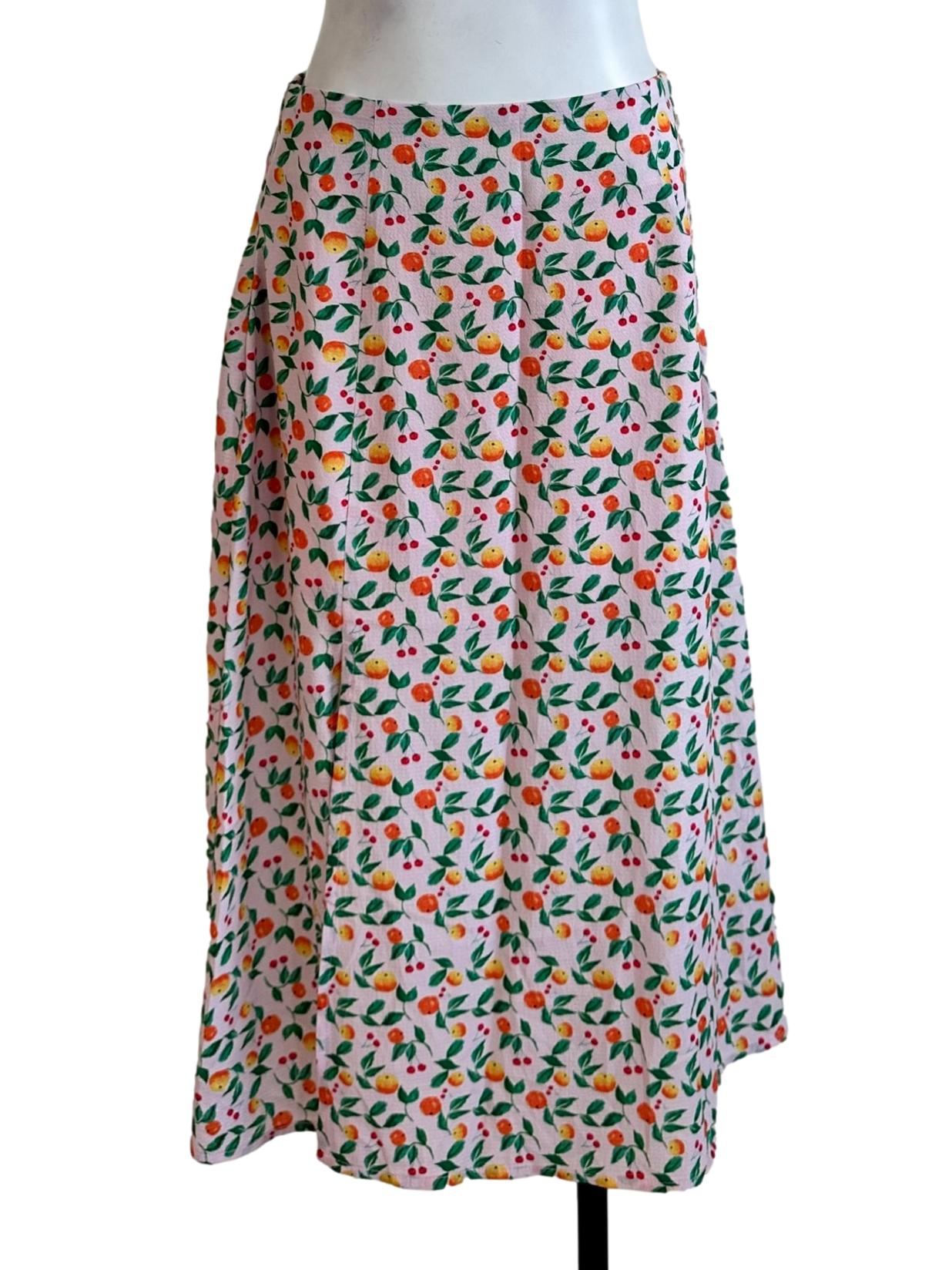 Crepe Pink Printed Slit Skirt
