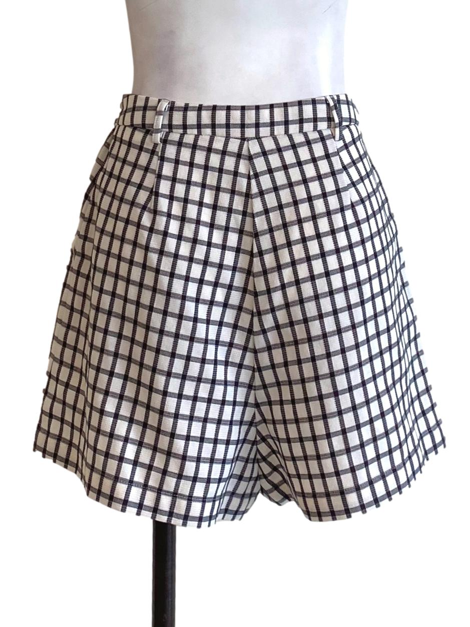 Matte Black Plaid Buttoned Waist Tailored Shorts