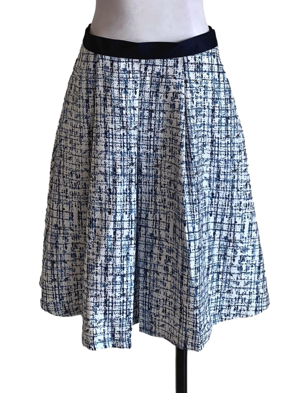 Navy Blue Tartan A-Line Skirt