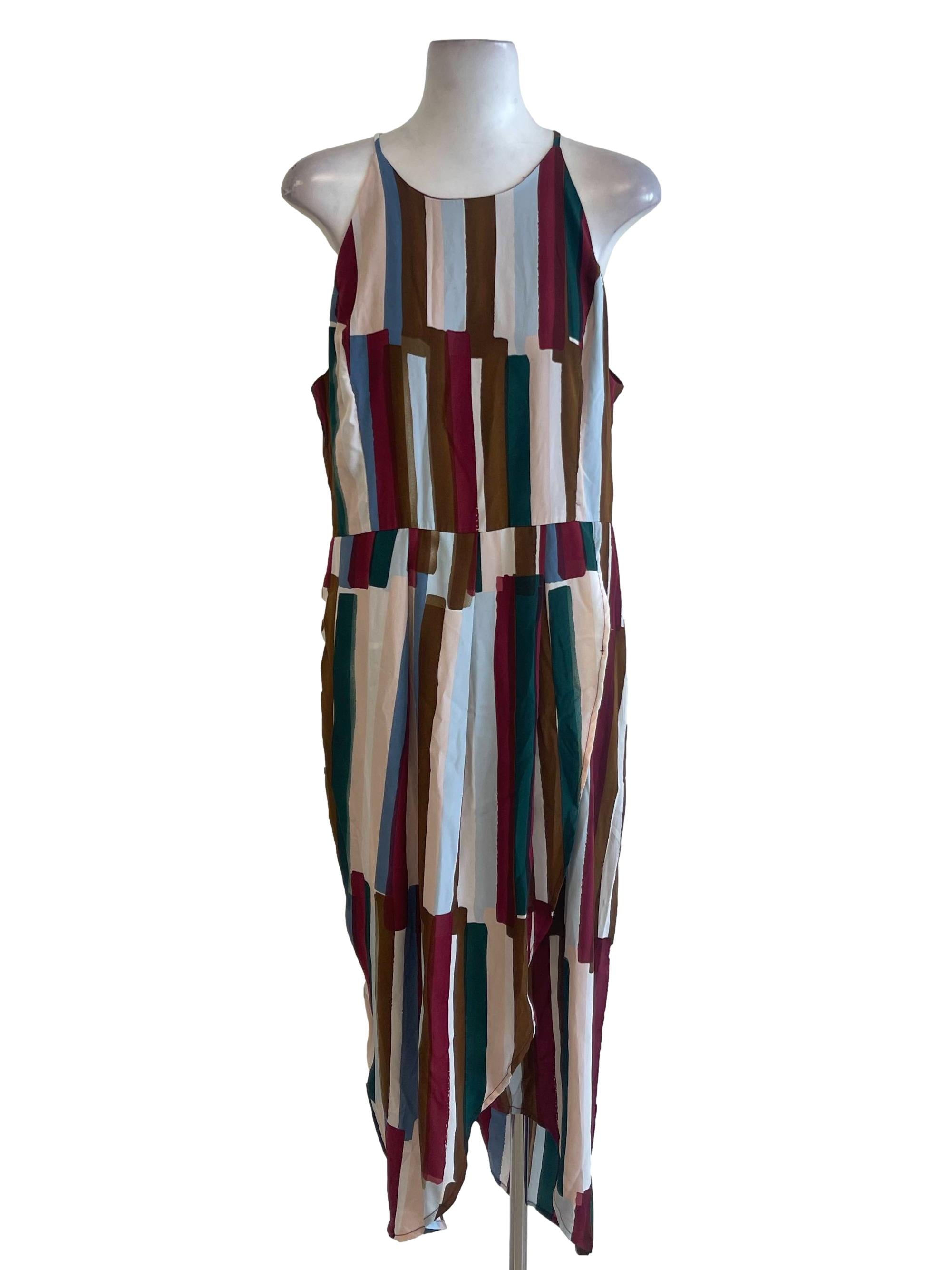 Abstract Color Block Halter Neck Dress