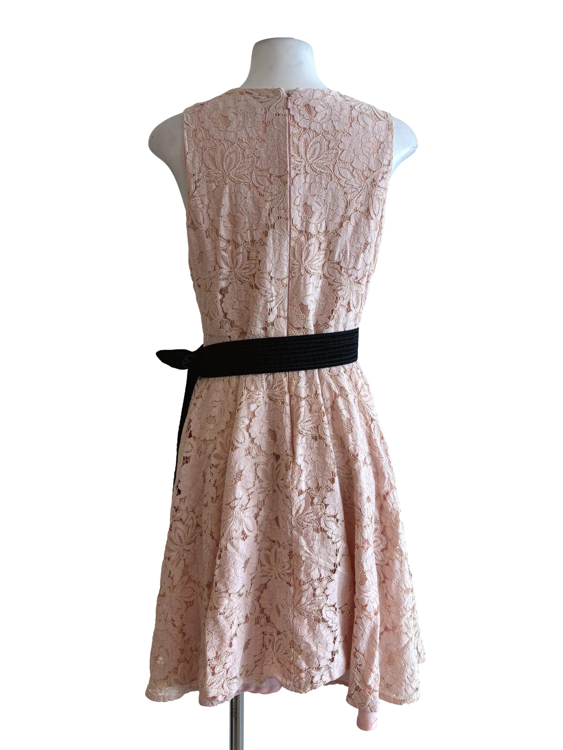 Baby Pink Black Belt Lace Dress