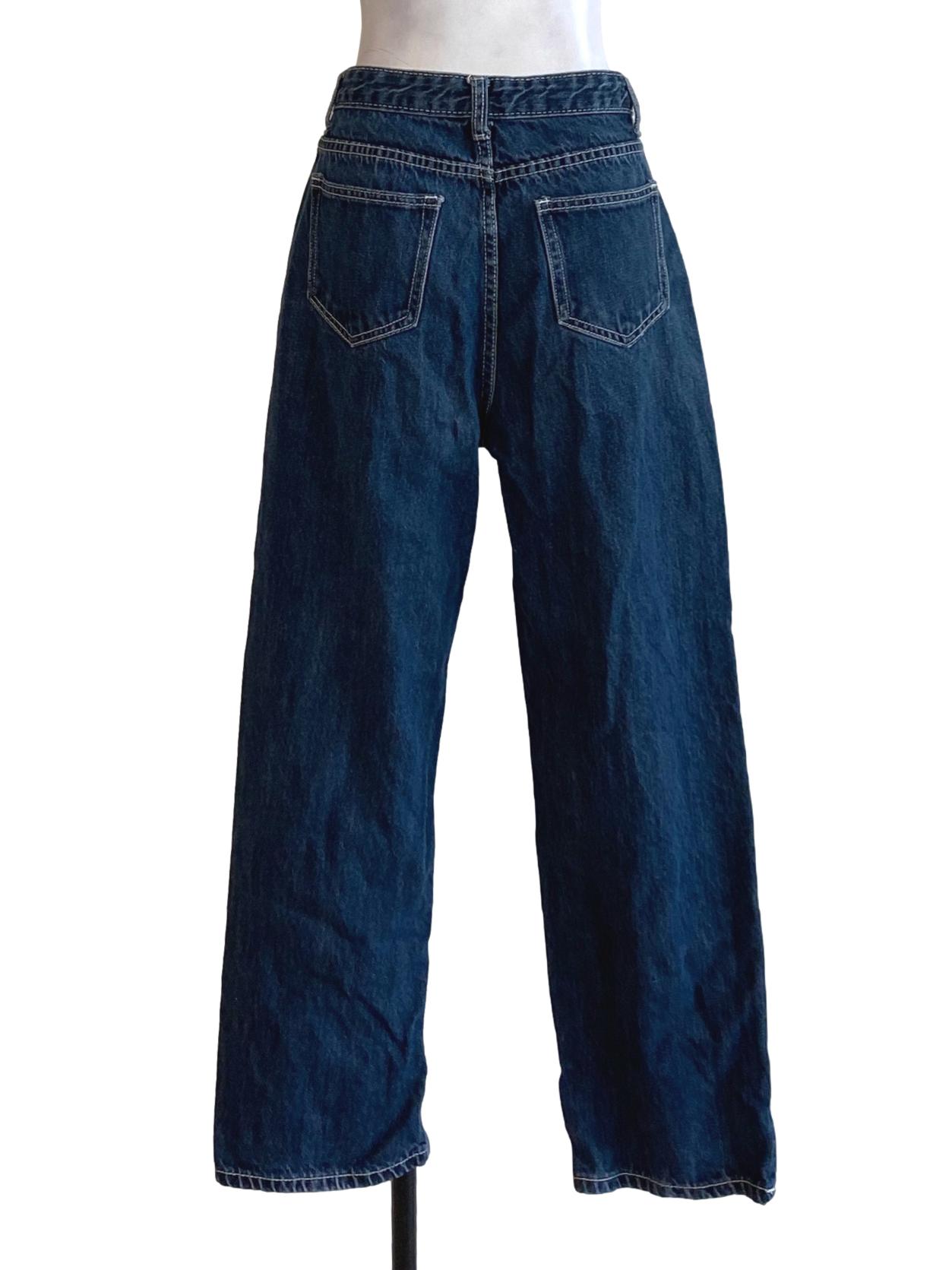 Denim Blue Buttoned Waist Straight Jeans