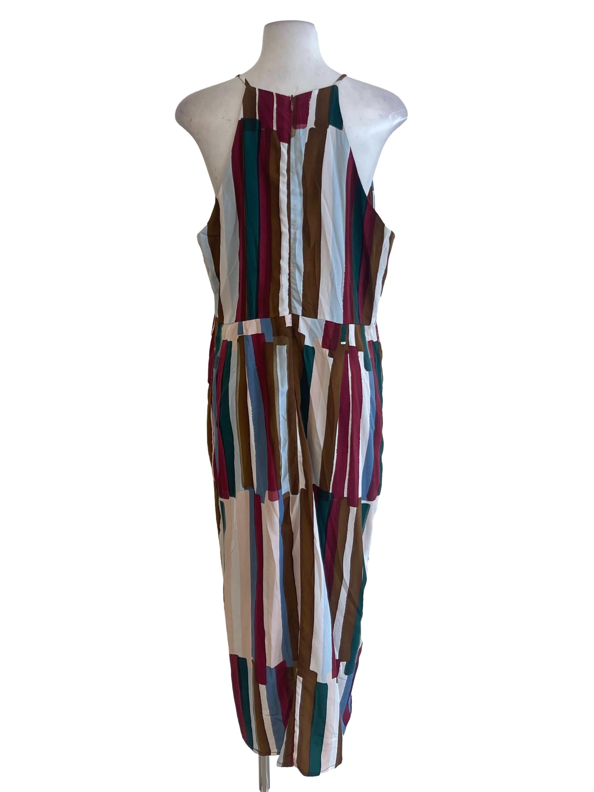Abstract Color Block Halter Neck Dress