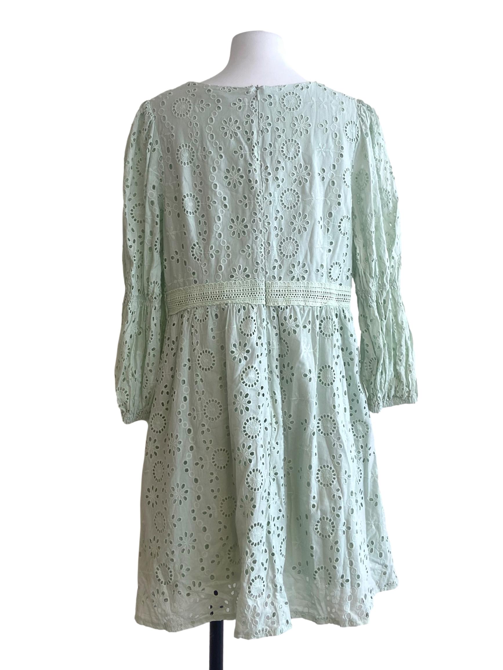 Mint Green Floral Embroidery A-Line Dress