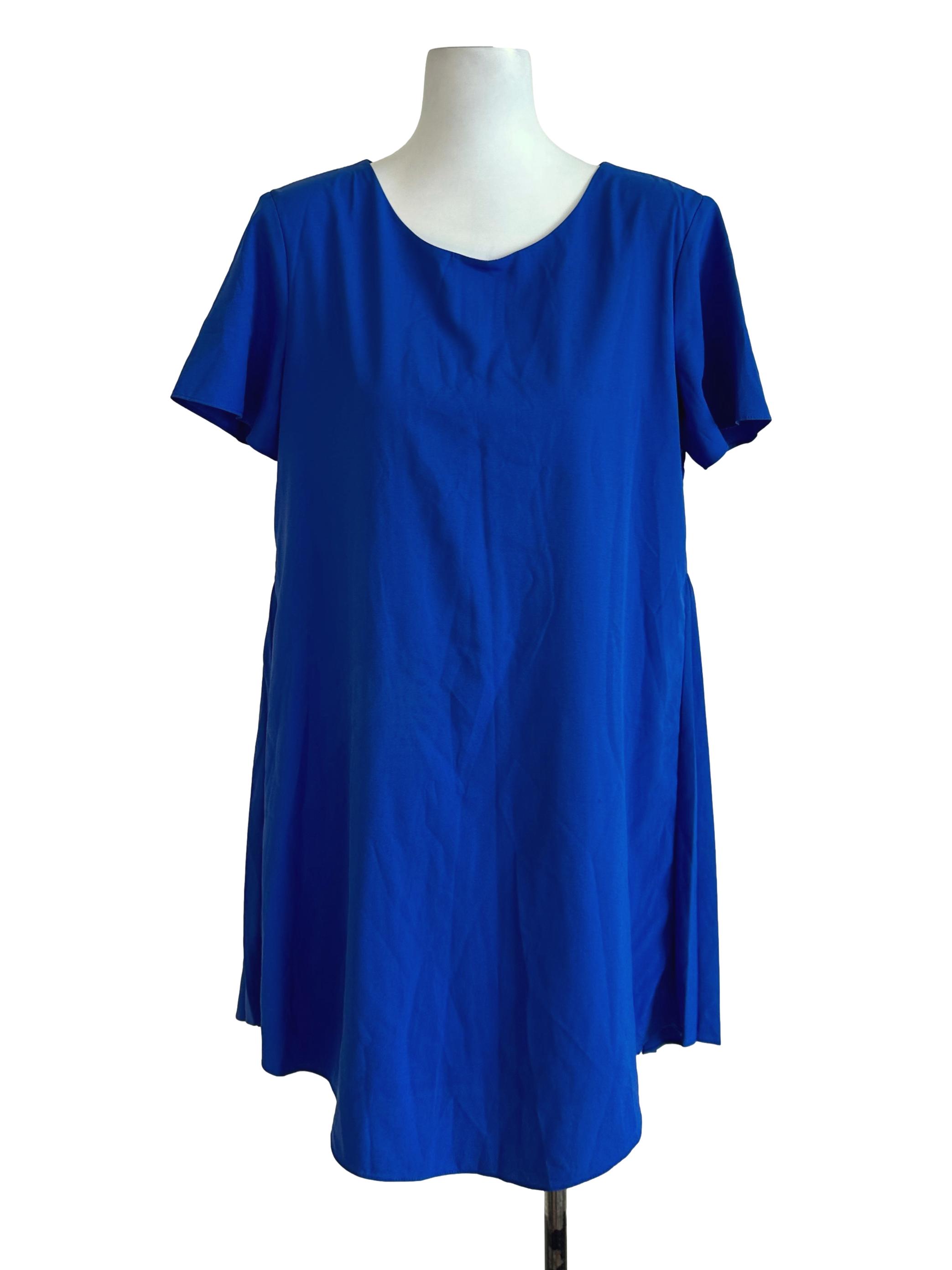 Royal Blue Plain Back Pleated Dress TCL