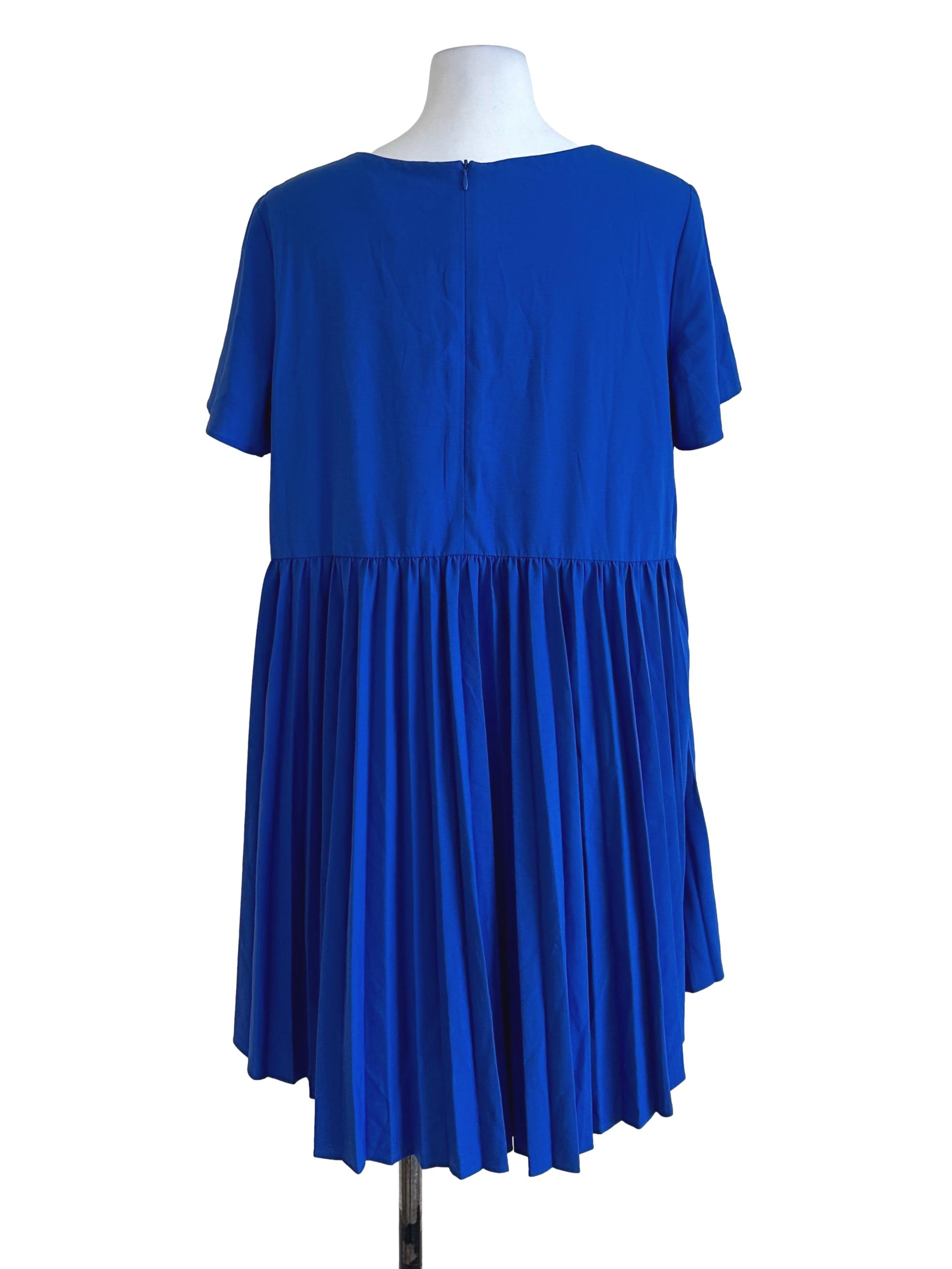 Royal Blue Plain Back Pleated Dress TCL