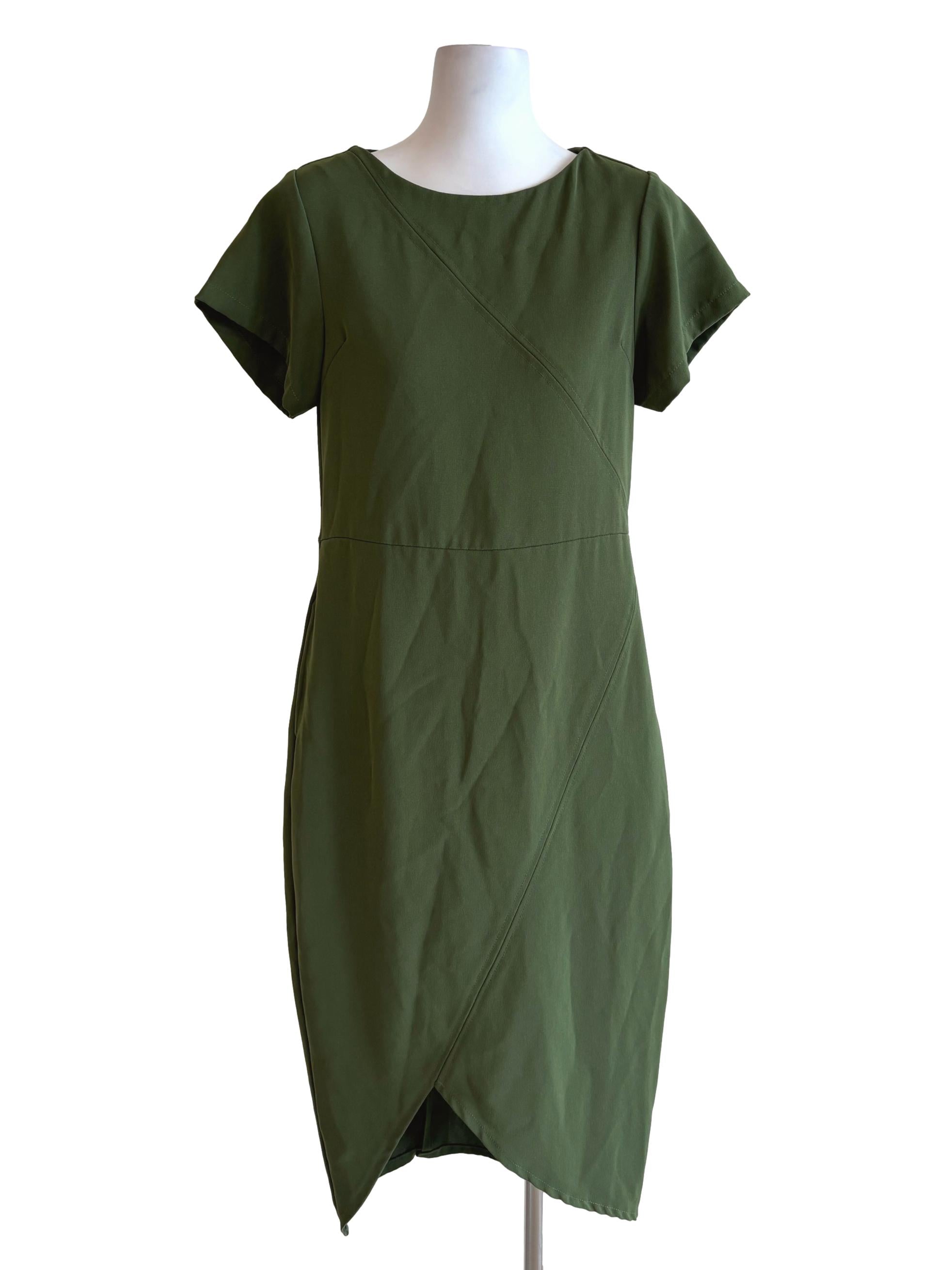 Avocado Green Short Sleeve Pencil Dress