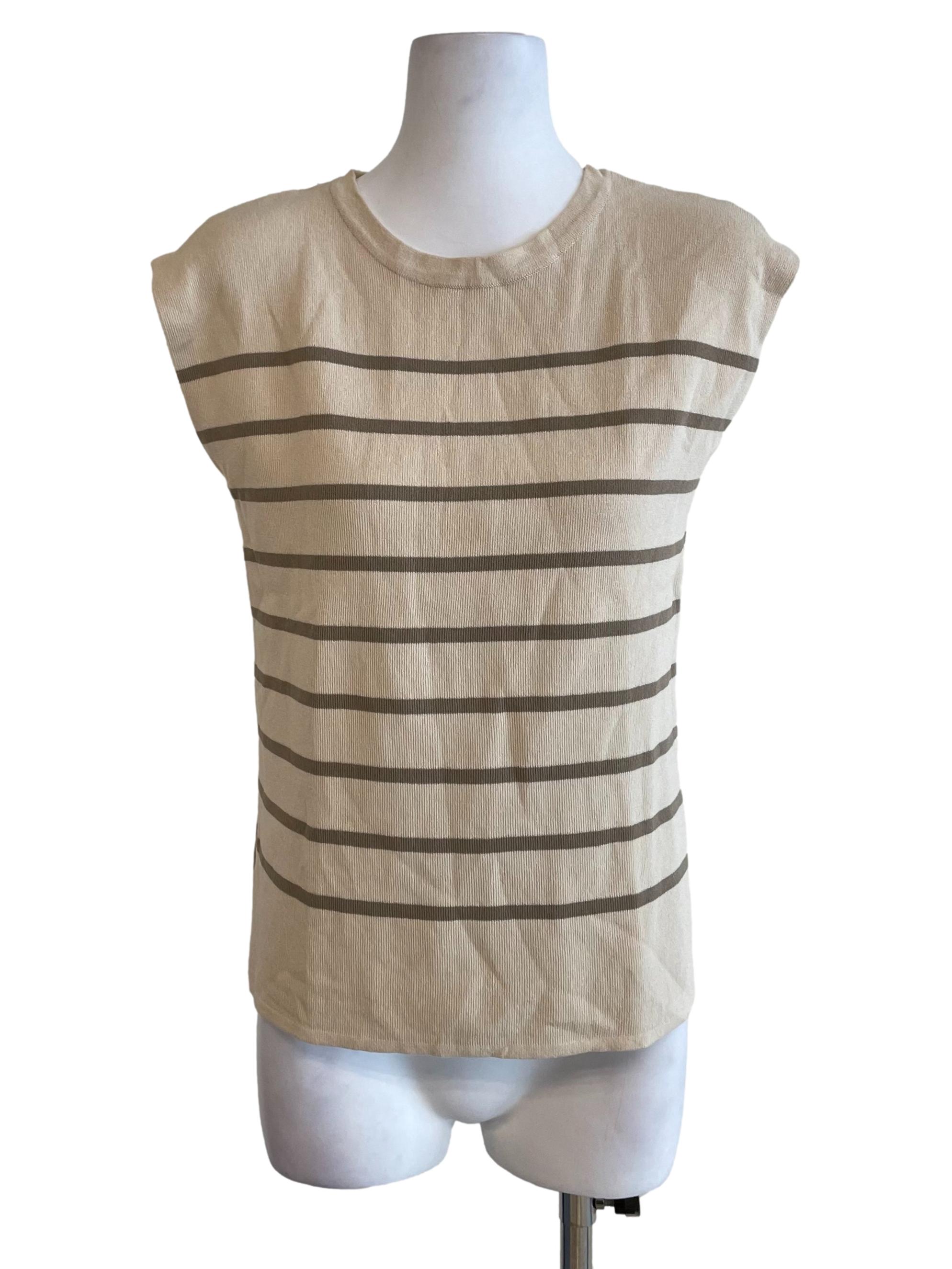 Bone White Stripe Knit Vest