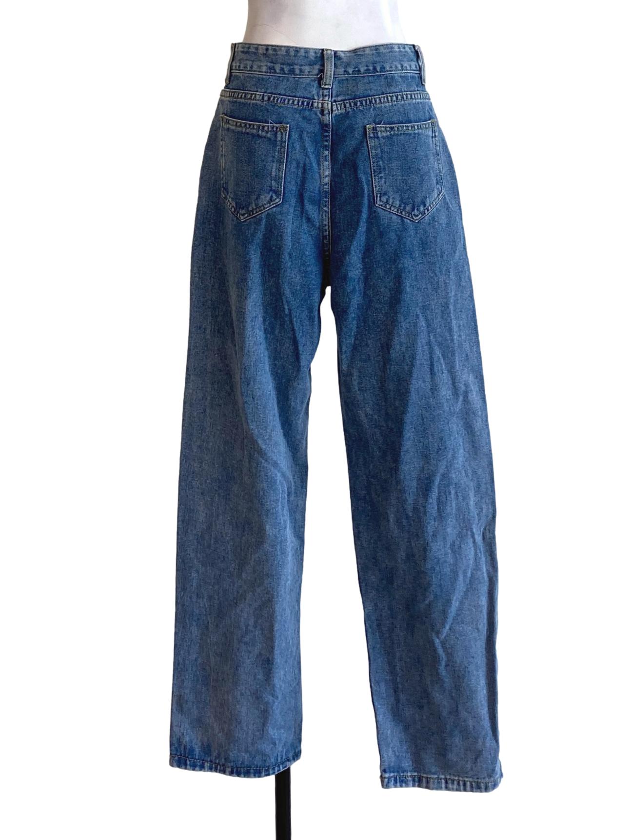 Denim Blue Buttoned Waist Fit Straight Jeans
