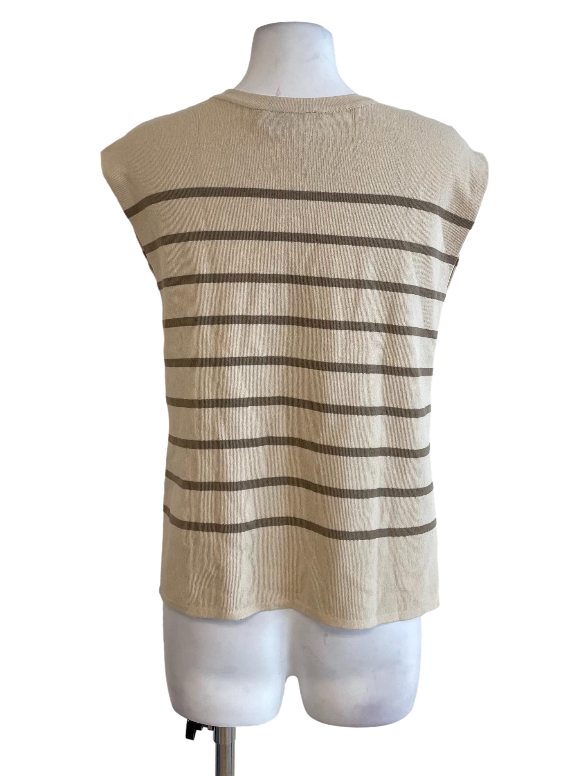 Bone White Stripe Knit Vest