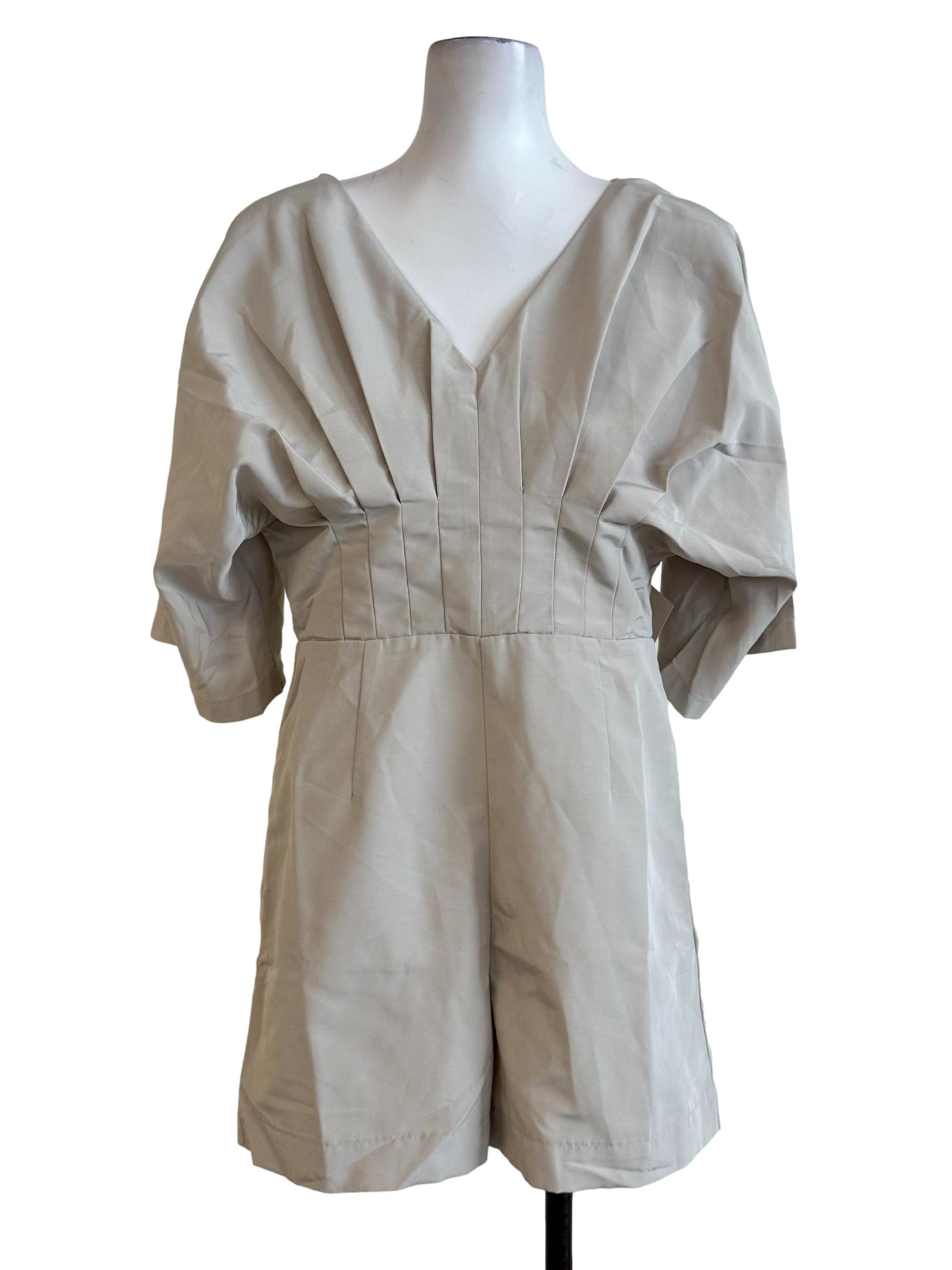Beige V Neckline Romper