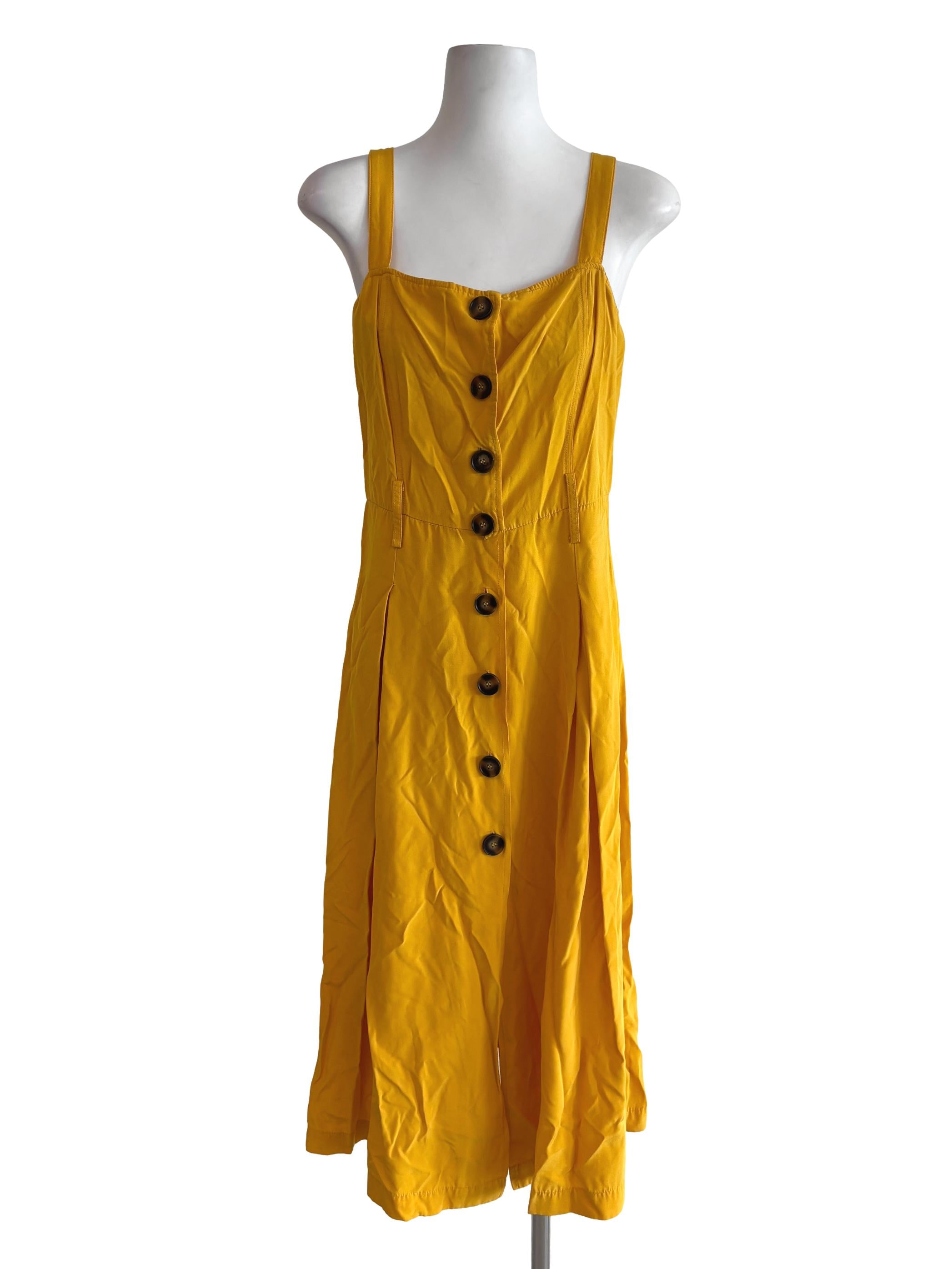 Honey Yellow Apron Neck Button Dress