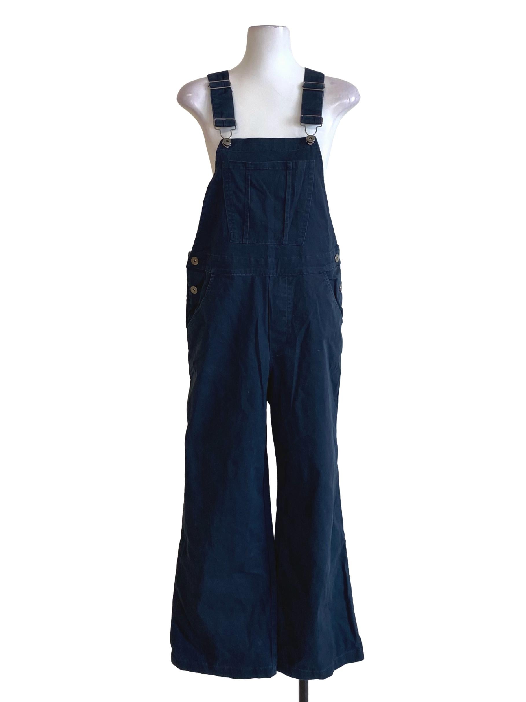 Navy Blue Square Neck Sheath Apron Jumpsuit