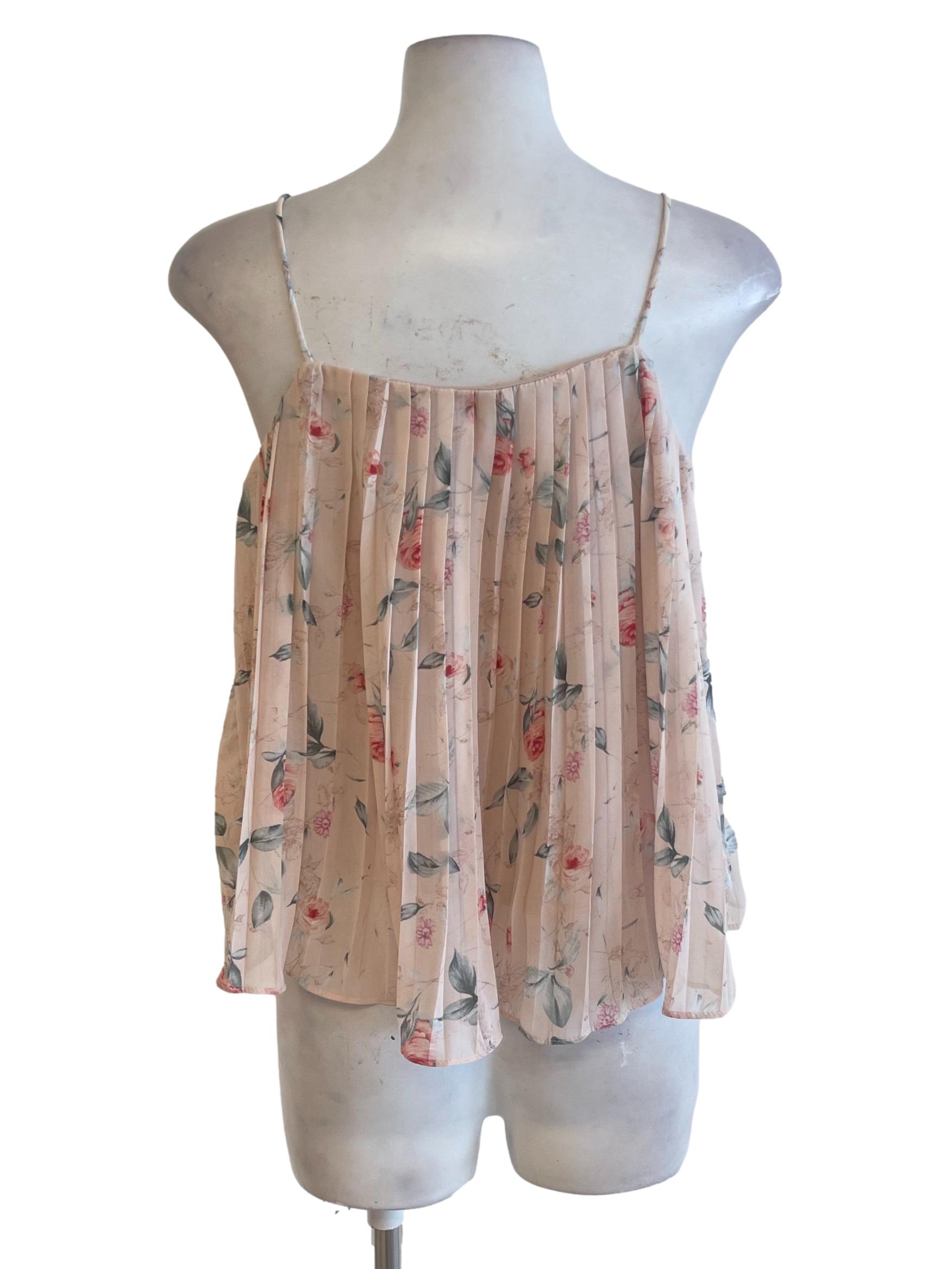 Peach Floral Accordion Strap Flowy Top