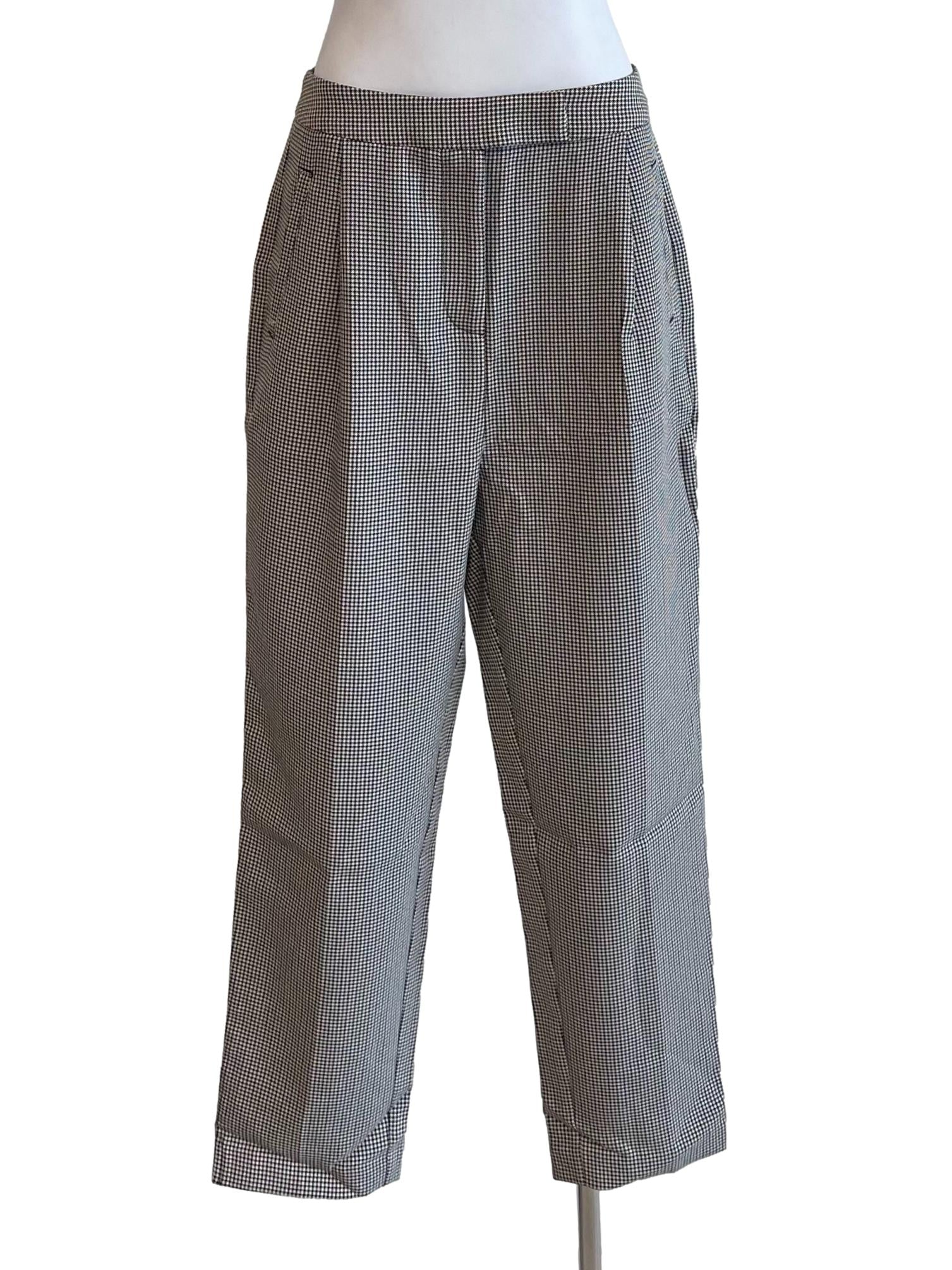 Sand Beige Houndstooth Pleated Pants