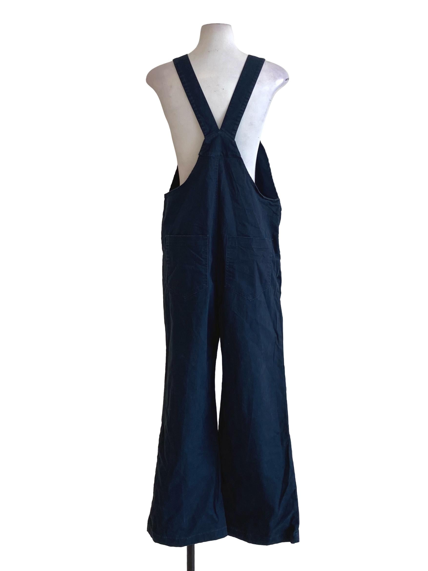 Navy Blue Square Neck Sheath Apron Jumpsuit