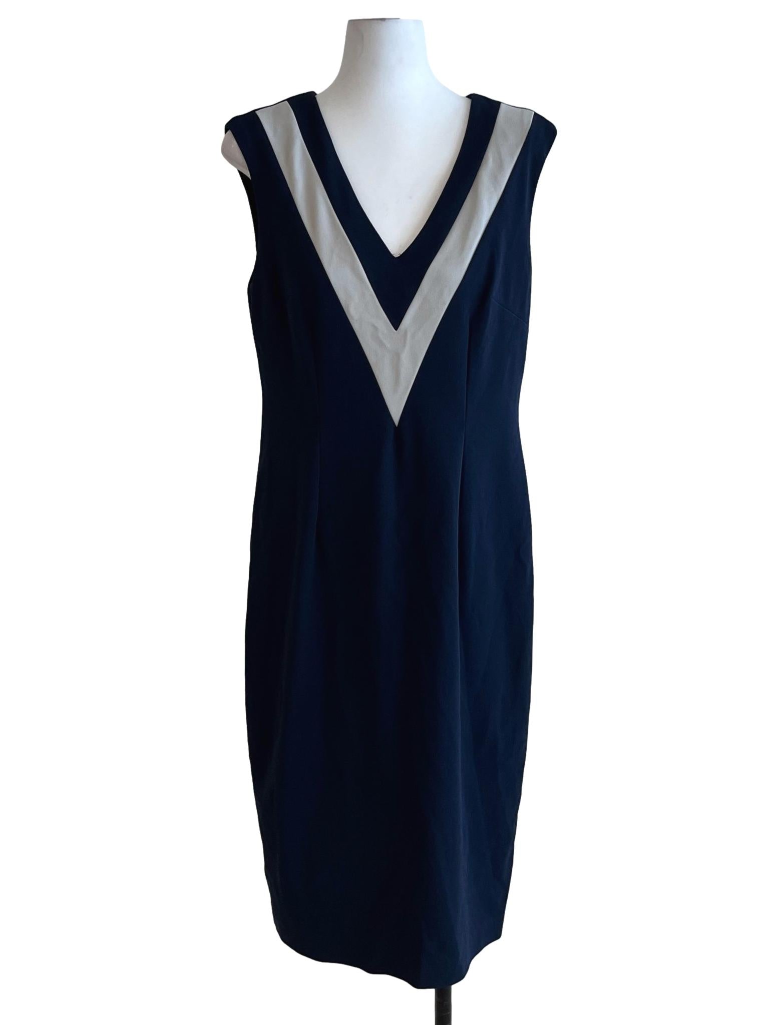Navy Blue V-Neckline Sheath Dress