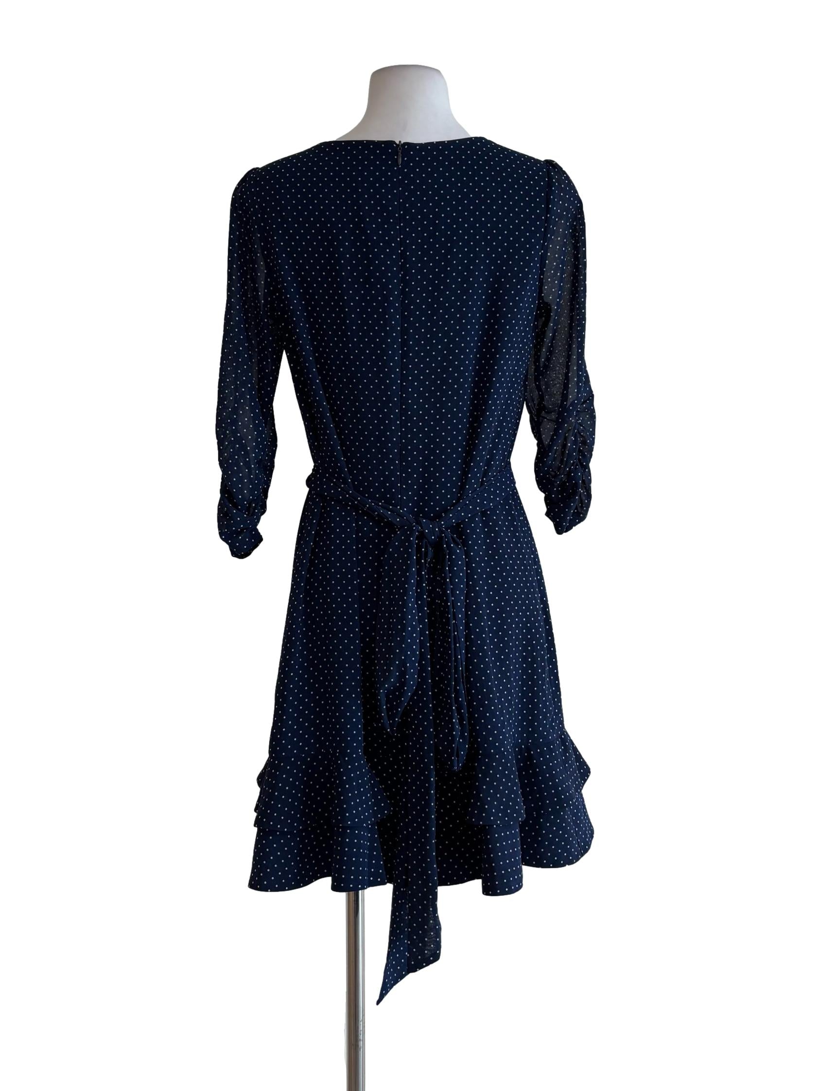Navy Blue Longsleeve Polka Dot Dress