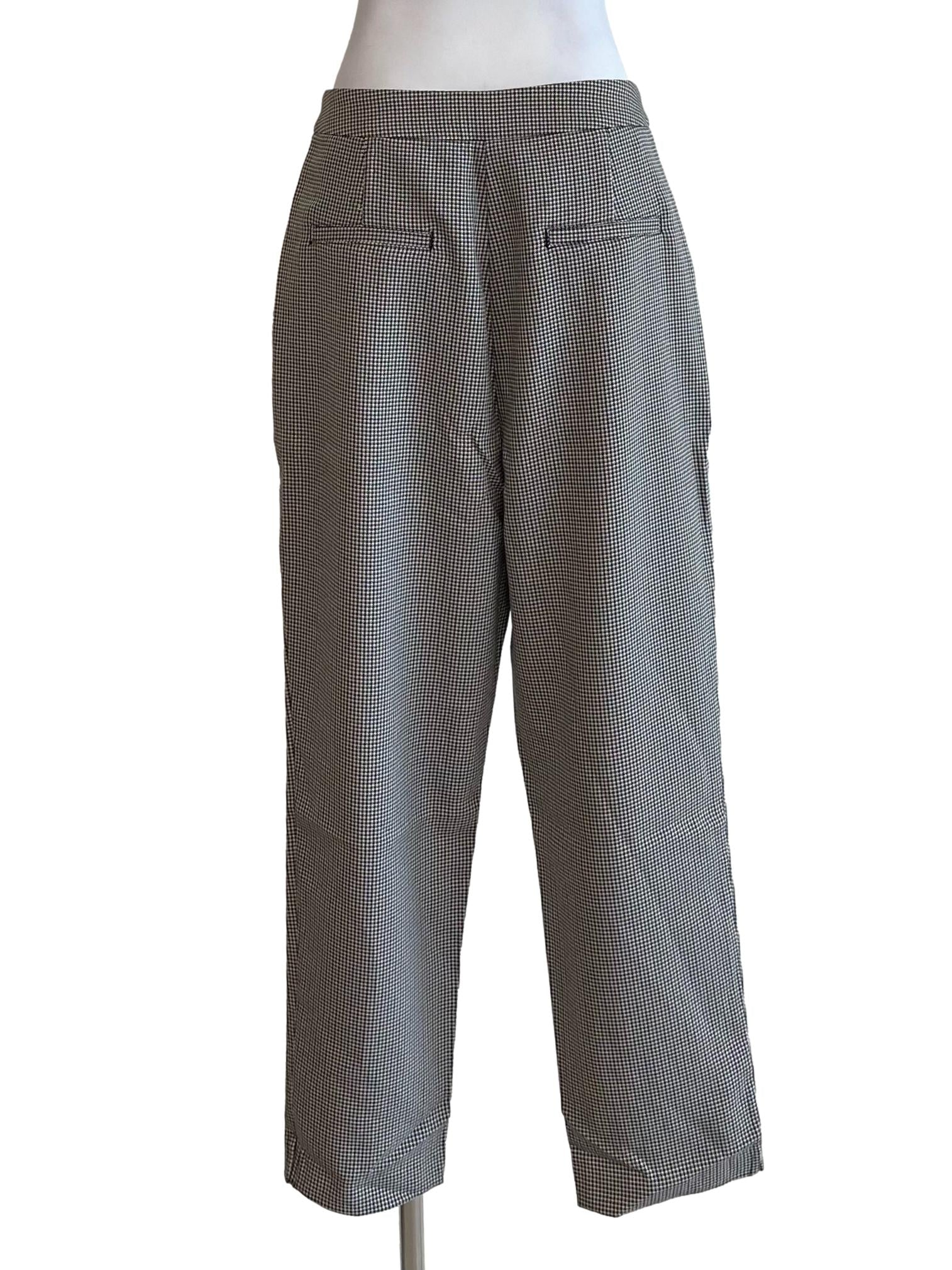 Sand Beige Houndstooth Pleated Pants
