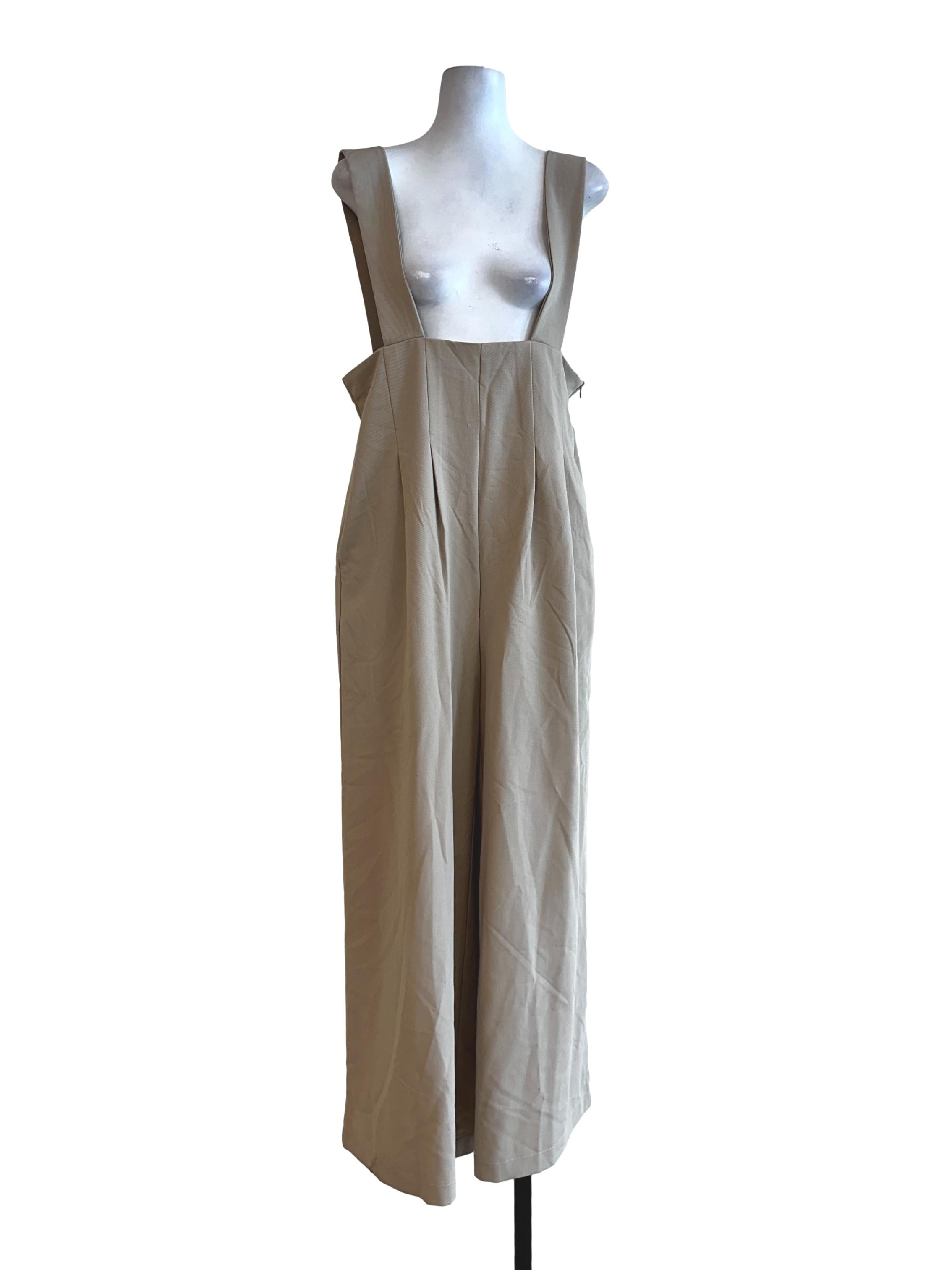 Beige Plain Jumpsuits