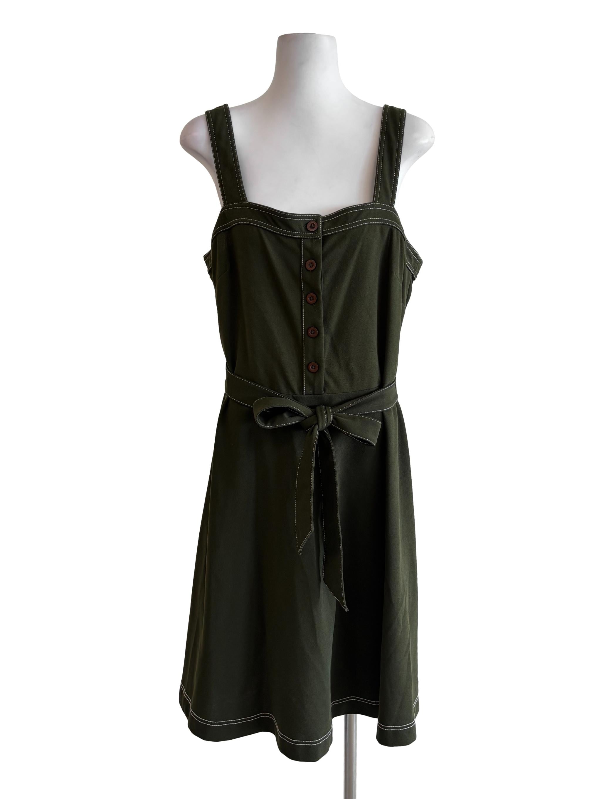 Olive Green Apron Neck Dress