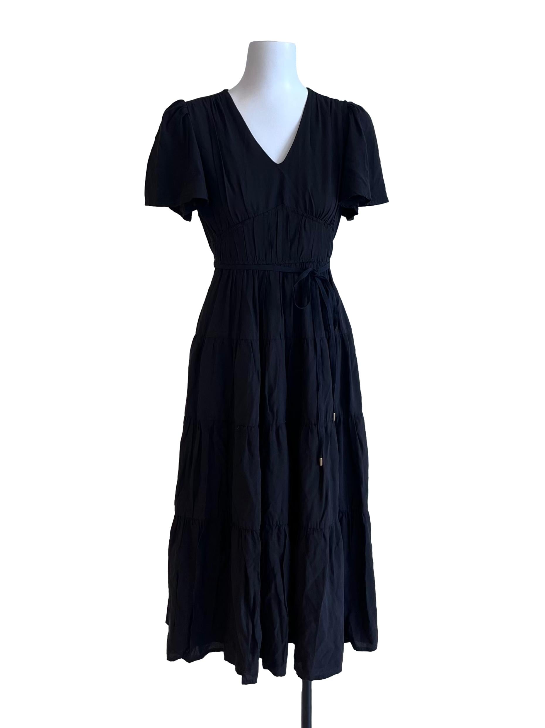 Midnight Black V Neck Puff Sleeve Dress