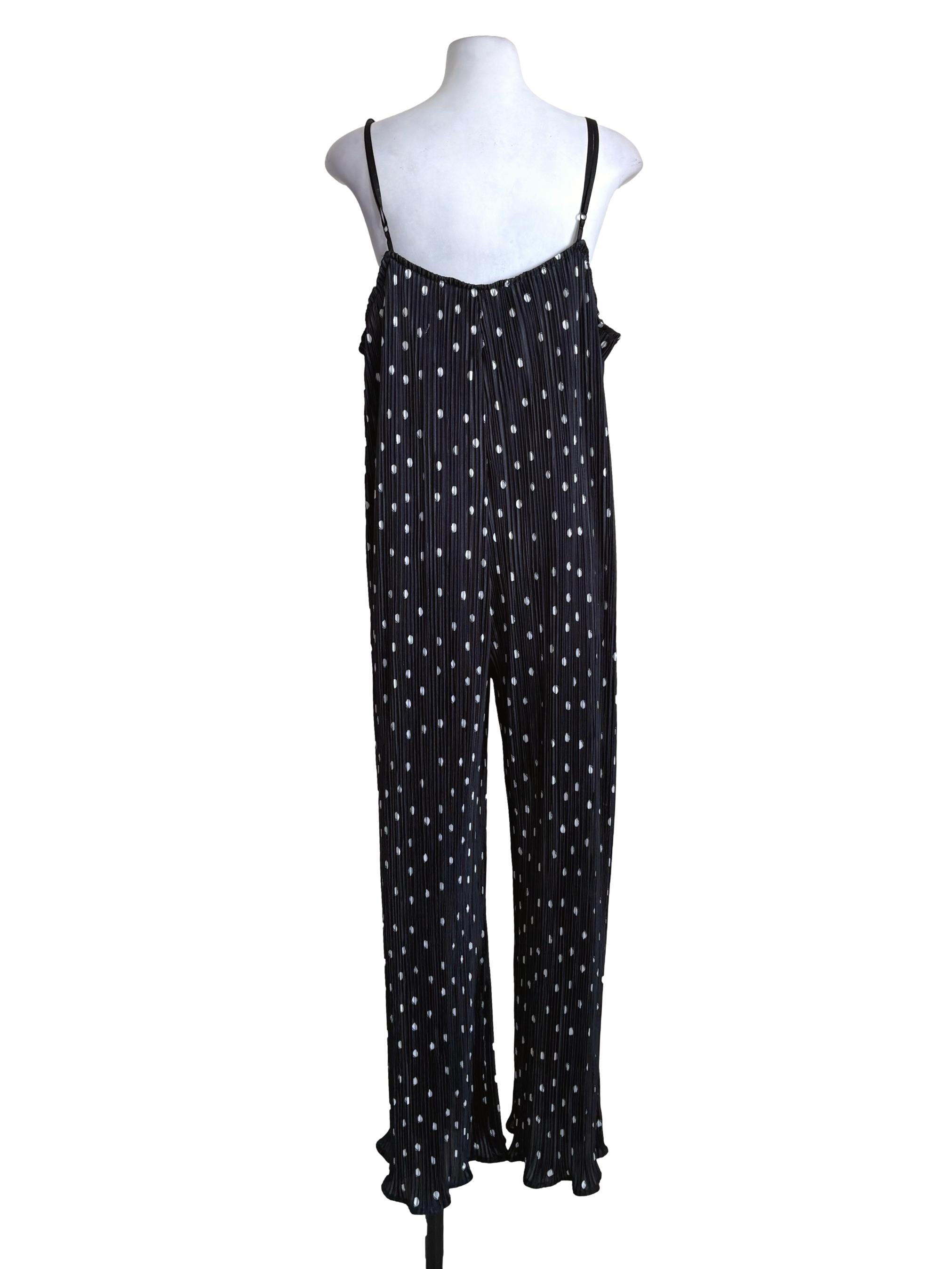 Black Pleated Polka Dots Jumpsuit
